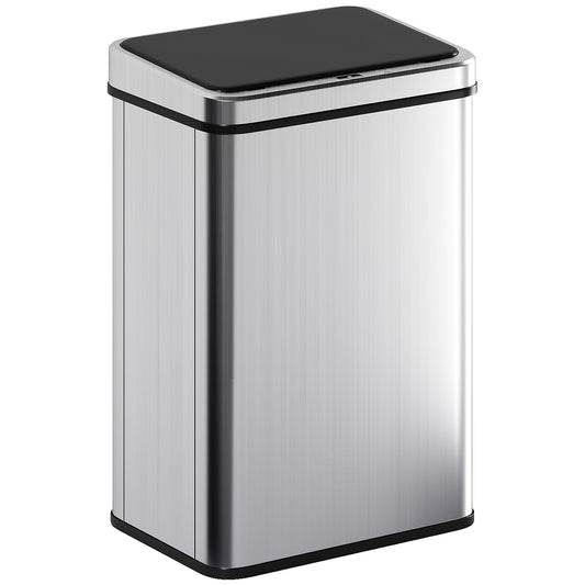 HOMCOM 40L Sensor Bin with Quiet Soft-Close Lid, Automatic Touchless Motion Sensor, Fingerprint Resistant, Silver Tone