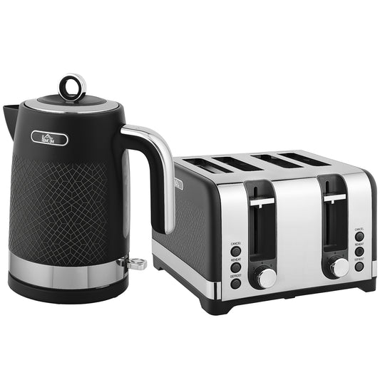 HOMCOM Sleek Textured Kettle and Four-Slice Toaster Set - Black