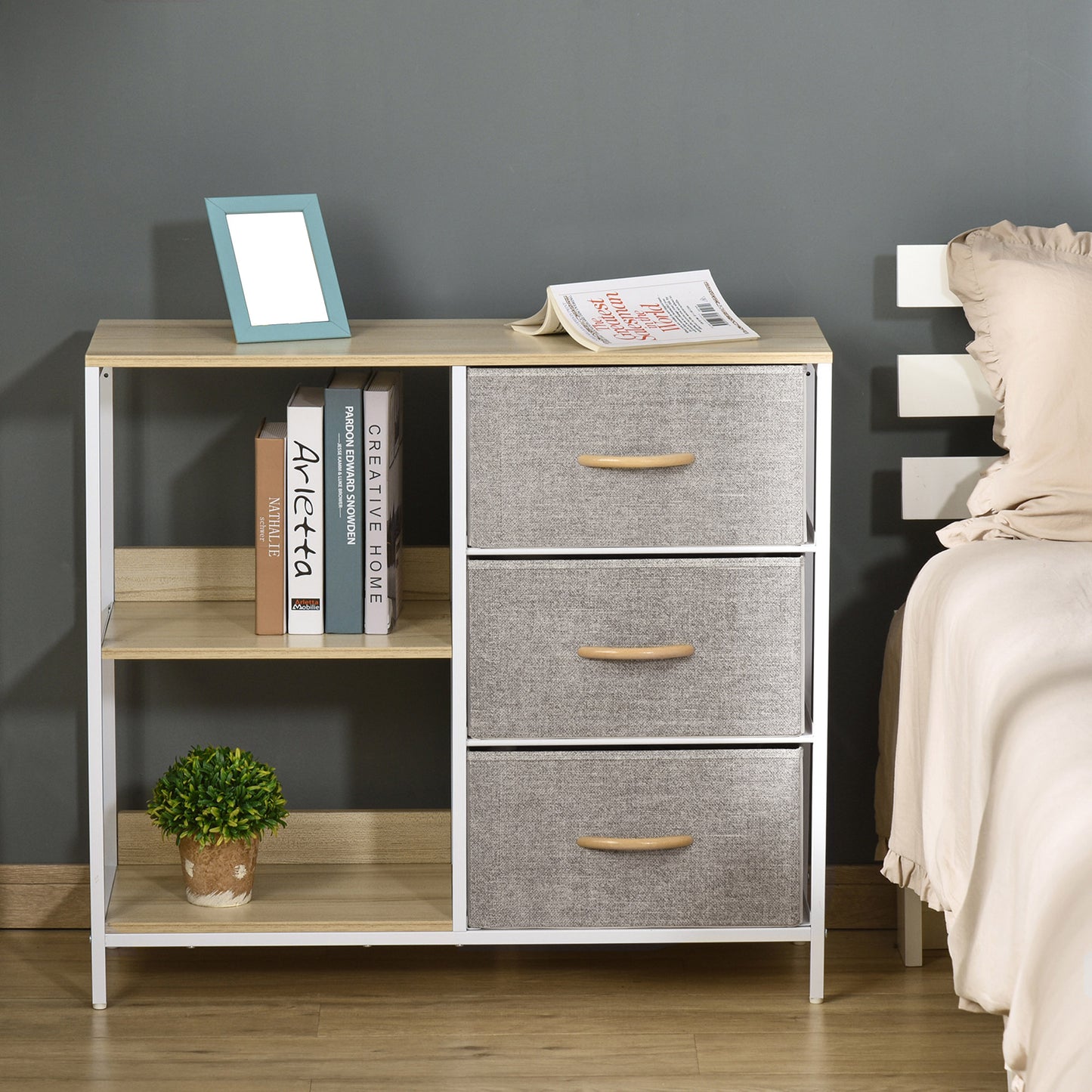 HOMCOM Storage Cabinet Organizer 3 Drawer Chest Dresser Tower with 2 Shelves