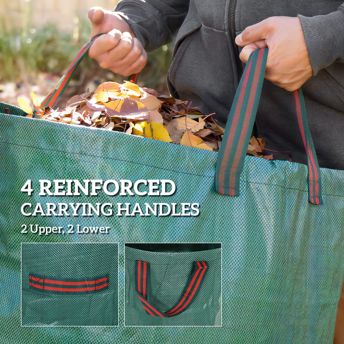 Outsunny 272L Garden Waste Bags x3, Heavy Duty, Foldable, Reusable with Handles for Garden Waste, Green