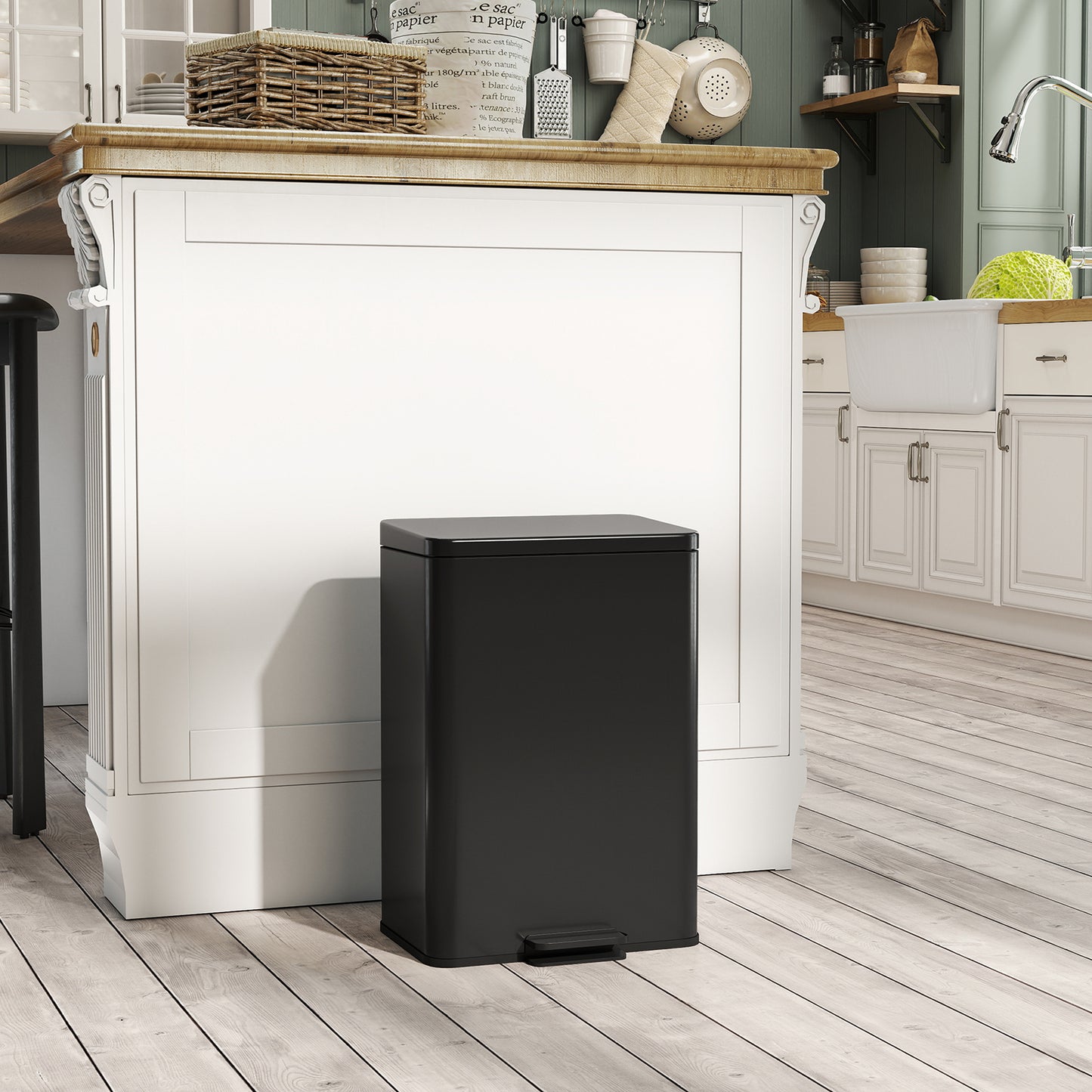 HOMCOM 20L Stainless Steel Pedal Bin with Soft-Close Lid & Stay-Open, Removable Inner Bucket for Kitchen, Office, Home, Matte Black