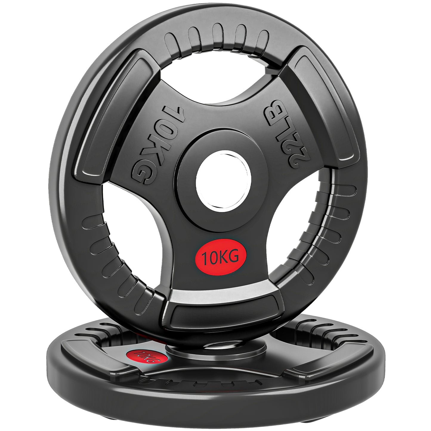 SPORTNOW Olympic Weight Plates, 2 x 10kg Dumbbell Pair with Tri-Grips for Weightlifting & Strength Training, Home Gym Fitness, Black