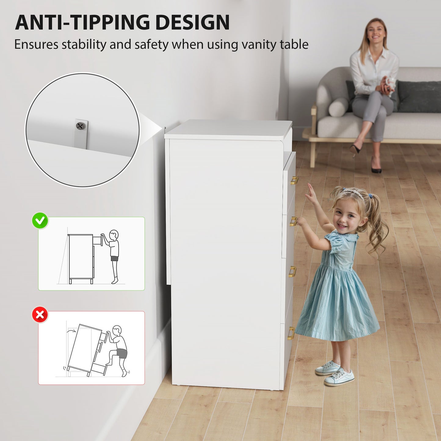 HOMCOM 3-in-1 Dressing Table with Flip-top Mirror, Glass Top, Drawers, Side Hook, Rolling Cushioned Storage Stool, White.