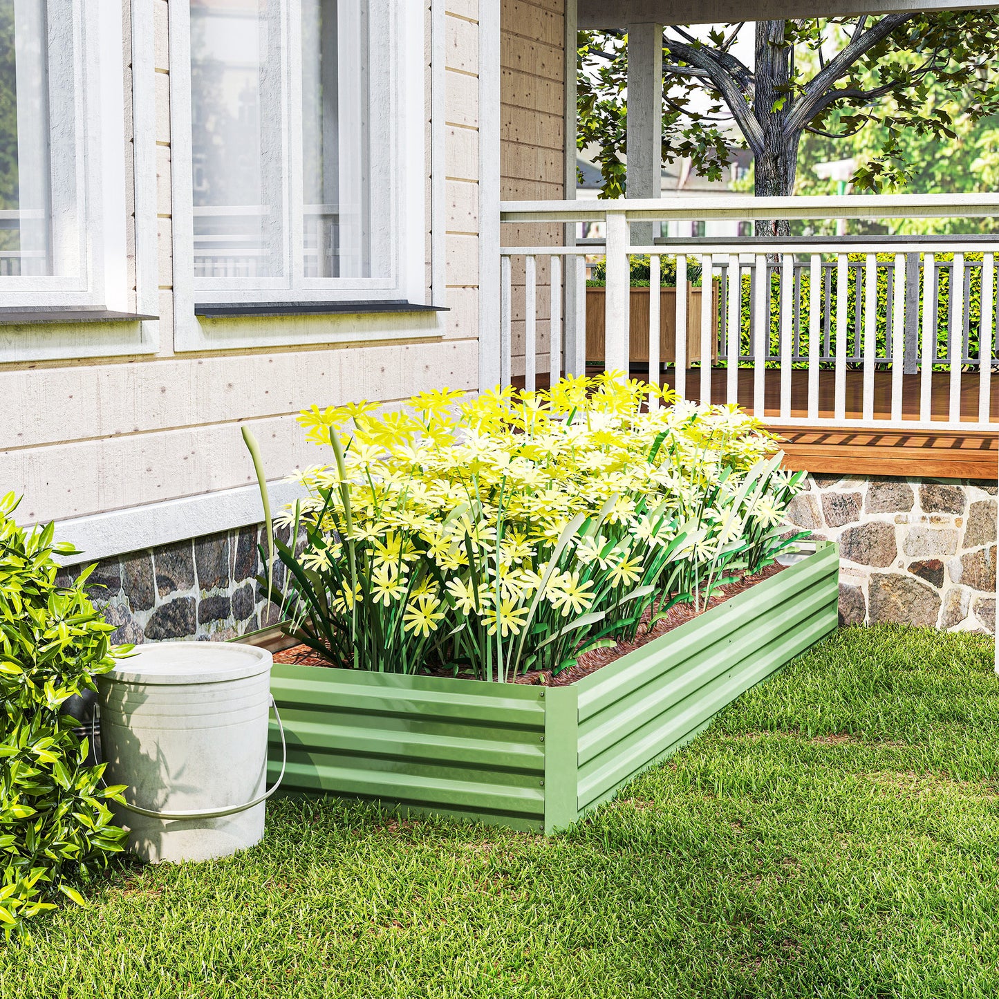 Outsunny Metal Raised Garden Bed Planter Box Outdoor Planters for Growing Flowers, Herbs, Green, Light Green