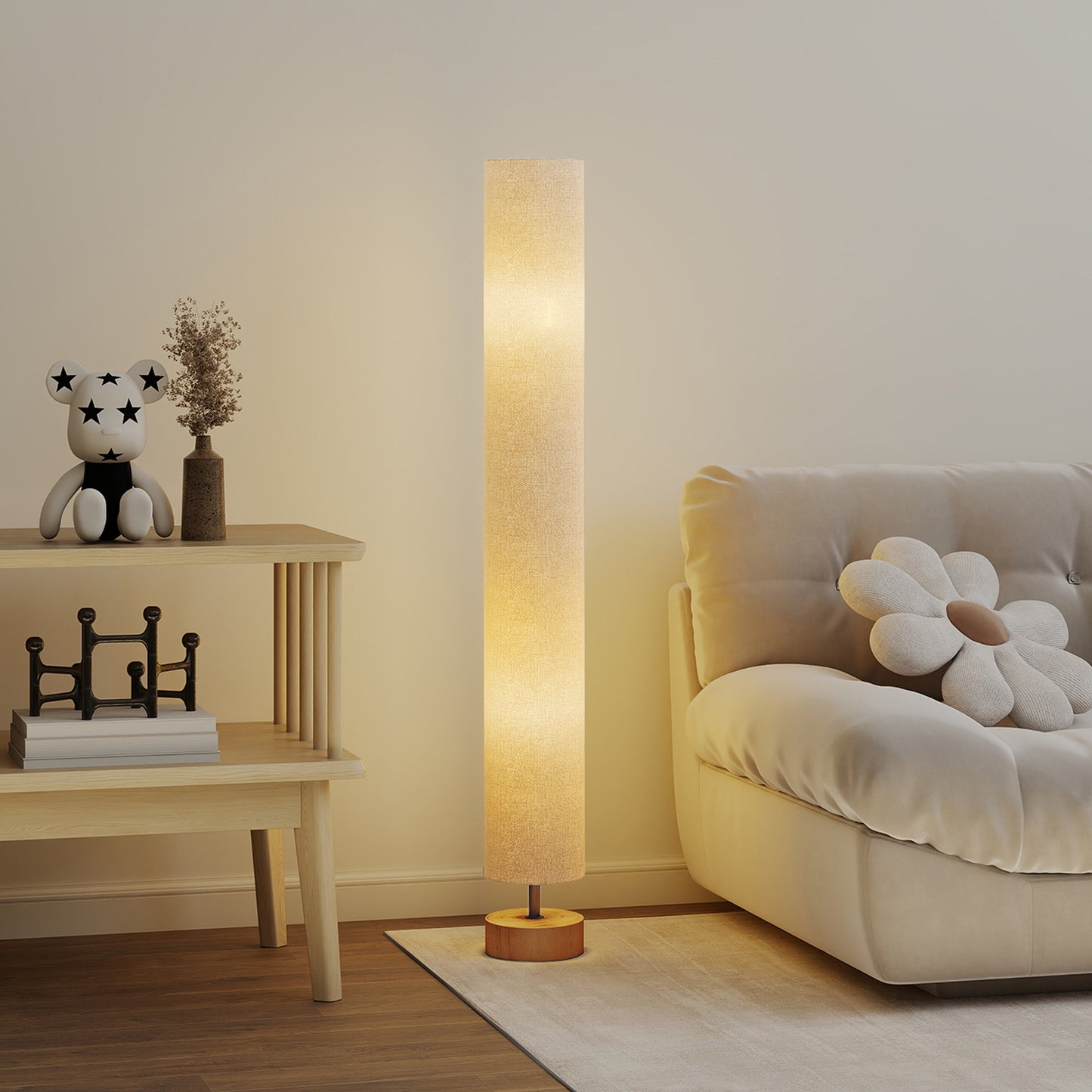 HOMCOM LED Floor Lamp, 120cm Modern Standing Lamp with 3 Colour Temperatures, Linen Shade, Wooden Base, Grey