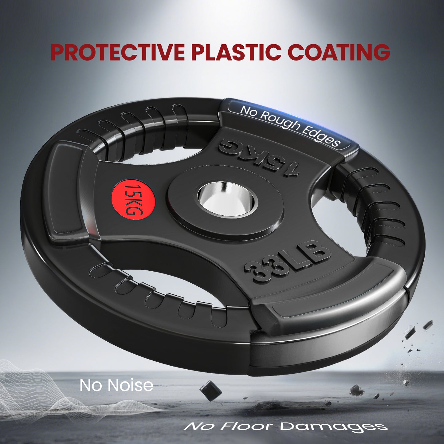 SPORTNOW Olympic Weight Plates, 2x15kg Pair with Tri-Grips for Weightlifting & Strength Training, Home Gym Fitness Workout, Black