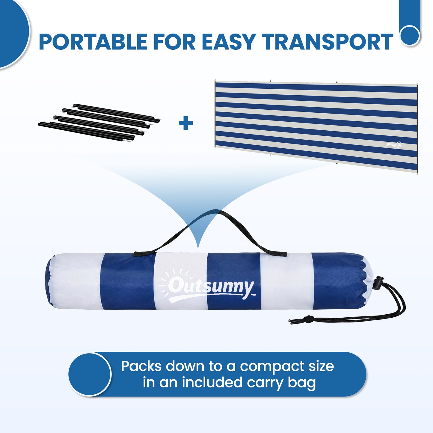Outsunny 4 Pole Camping Windbreaks, Beach Wind Shield Shelter with Carry Bag and Steel Poles, 540cm x 150cm, Dark Blue