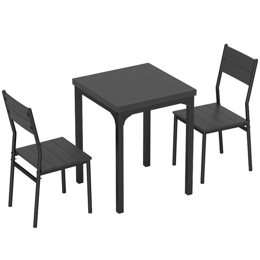 HOMCOM 3 Piece Space-Saving Kitchen Table and Chairs, Dining Table Set for 2 with Metal Legs, Black Wood Effect