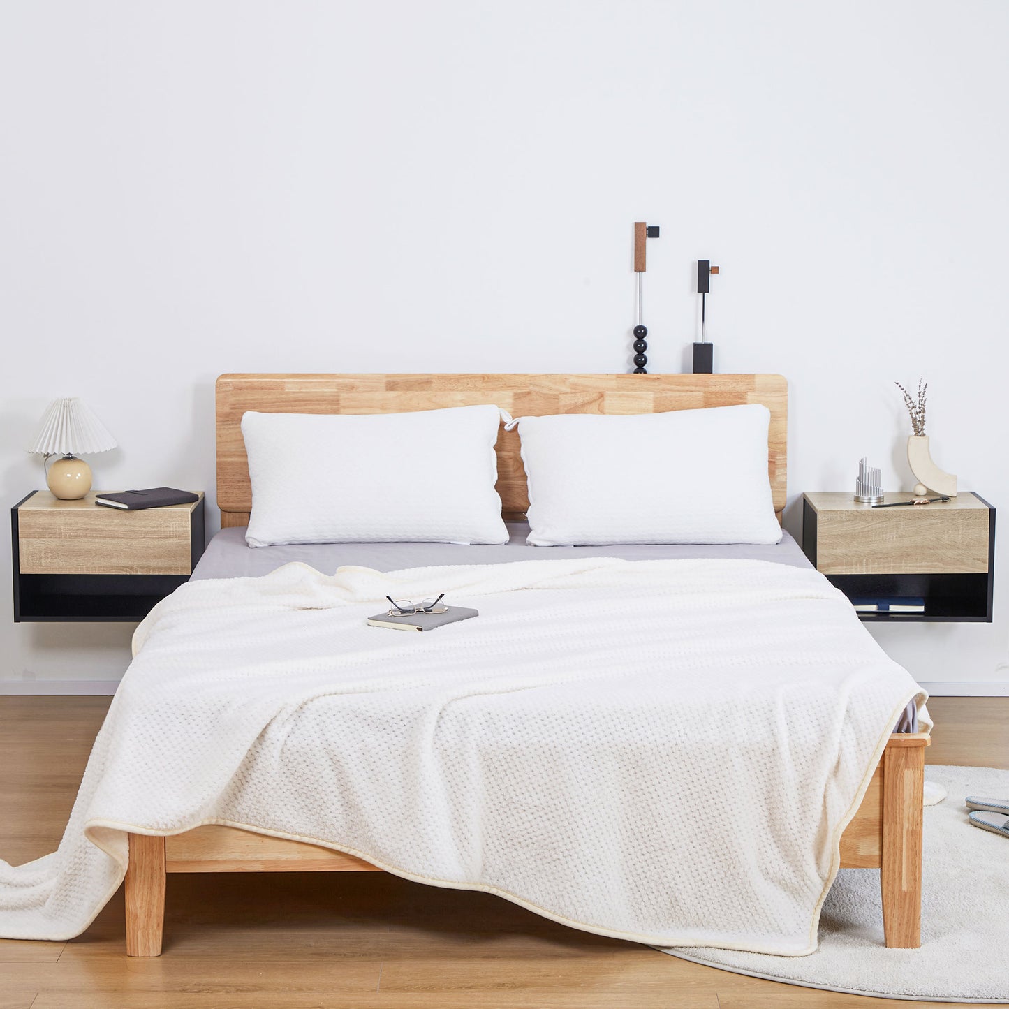 HOMCOM Small Bedside Table Set of 2, Modern Nightstand with Drawer and Shelf for Living Room or Bedroom Storage, 46 x 30 x 30 cm, Oak Tone