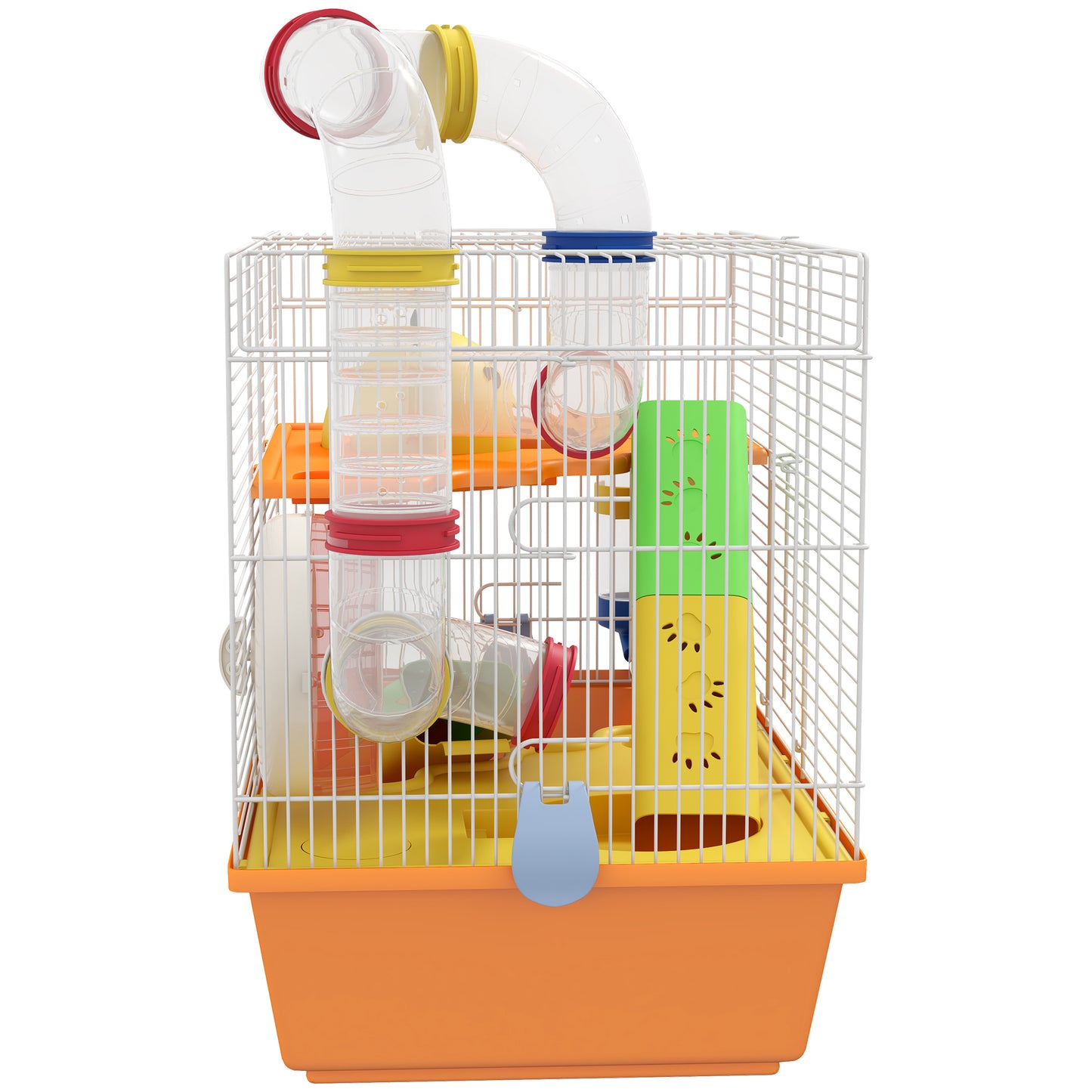 PawHut 3 Tiers Gerbil Cage Hamster Cage with Tubes Exercise Wheel Ladder Top Handle 45 x 28 x 37cm - Orange