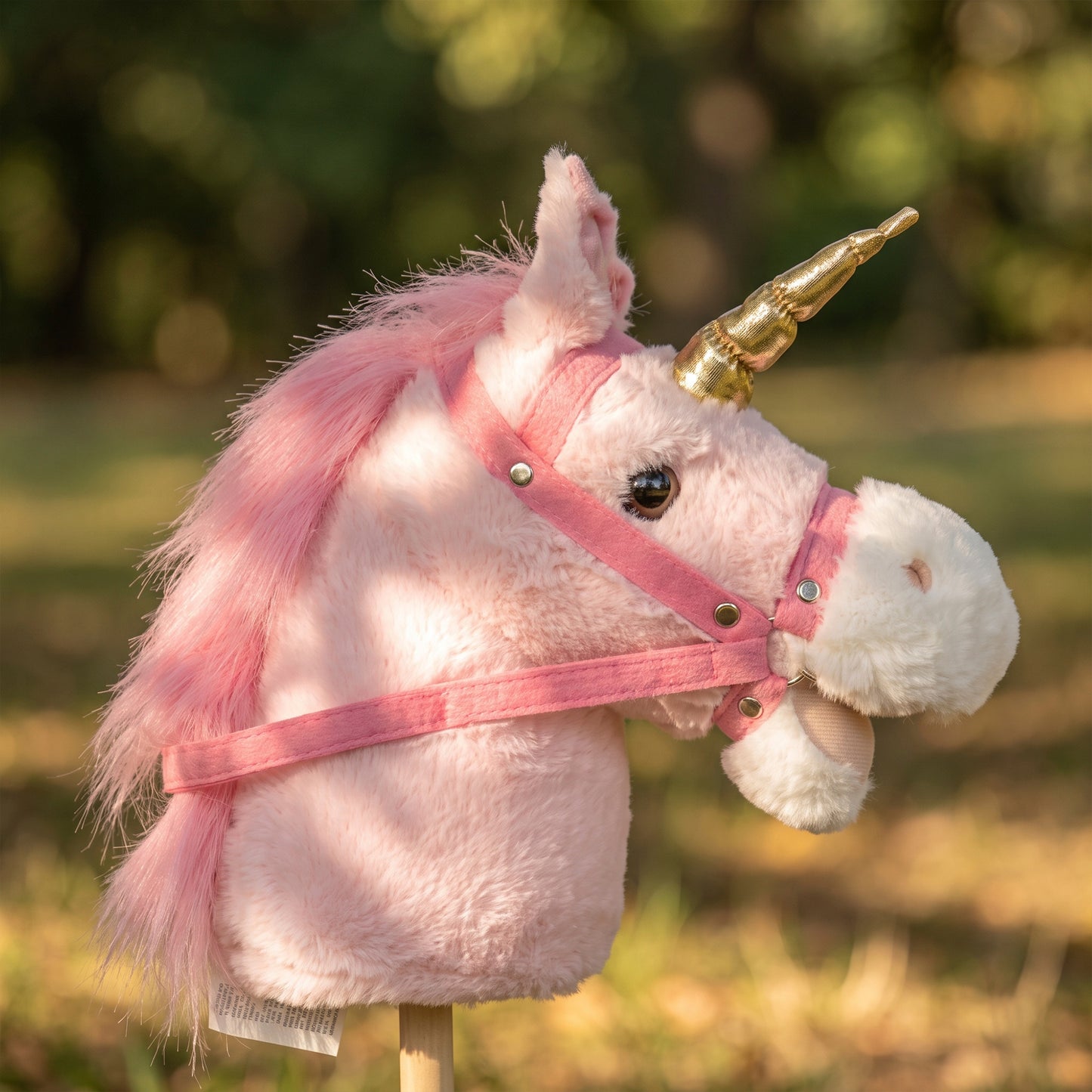 AIYAPLAY Hobby Horse with Wood Wheels, Stick Horse with Grip Handle, Sound, Plush Hobby Horse Toy for Imaginative Play, Pink