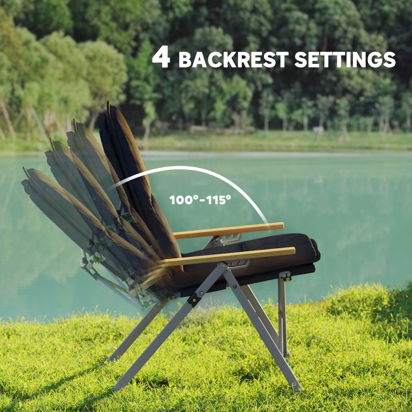 Outsunny Portable High Back Folding Camping Chair, Padded Seat with Carry Bag for Outdoor Use, Hiking, Fishing, Beach, Picnic, Black