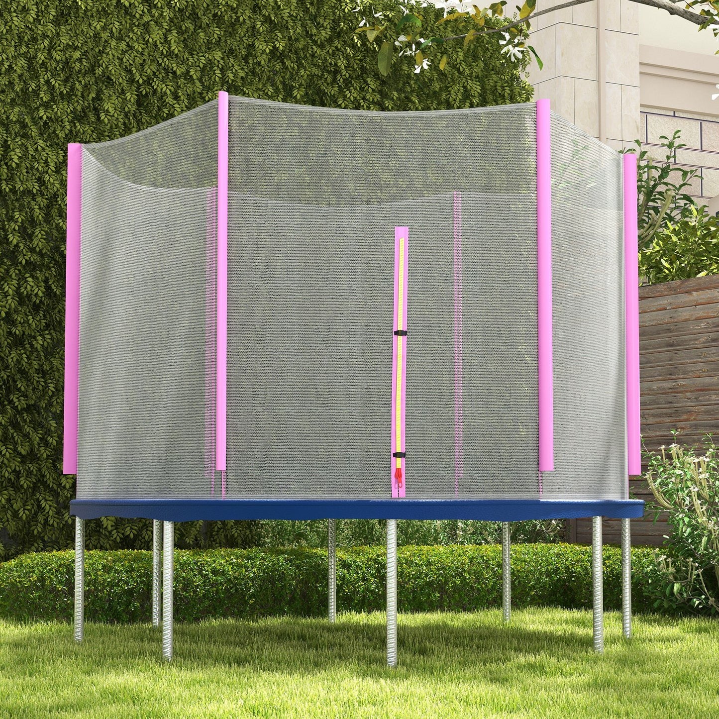 SPORTNOW 10ft Trampoline Net, Replacement Safety Net Enclosure Net with Zipped Door and  6 Plastic Pole Covers, Pink