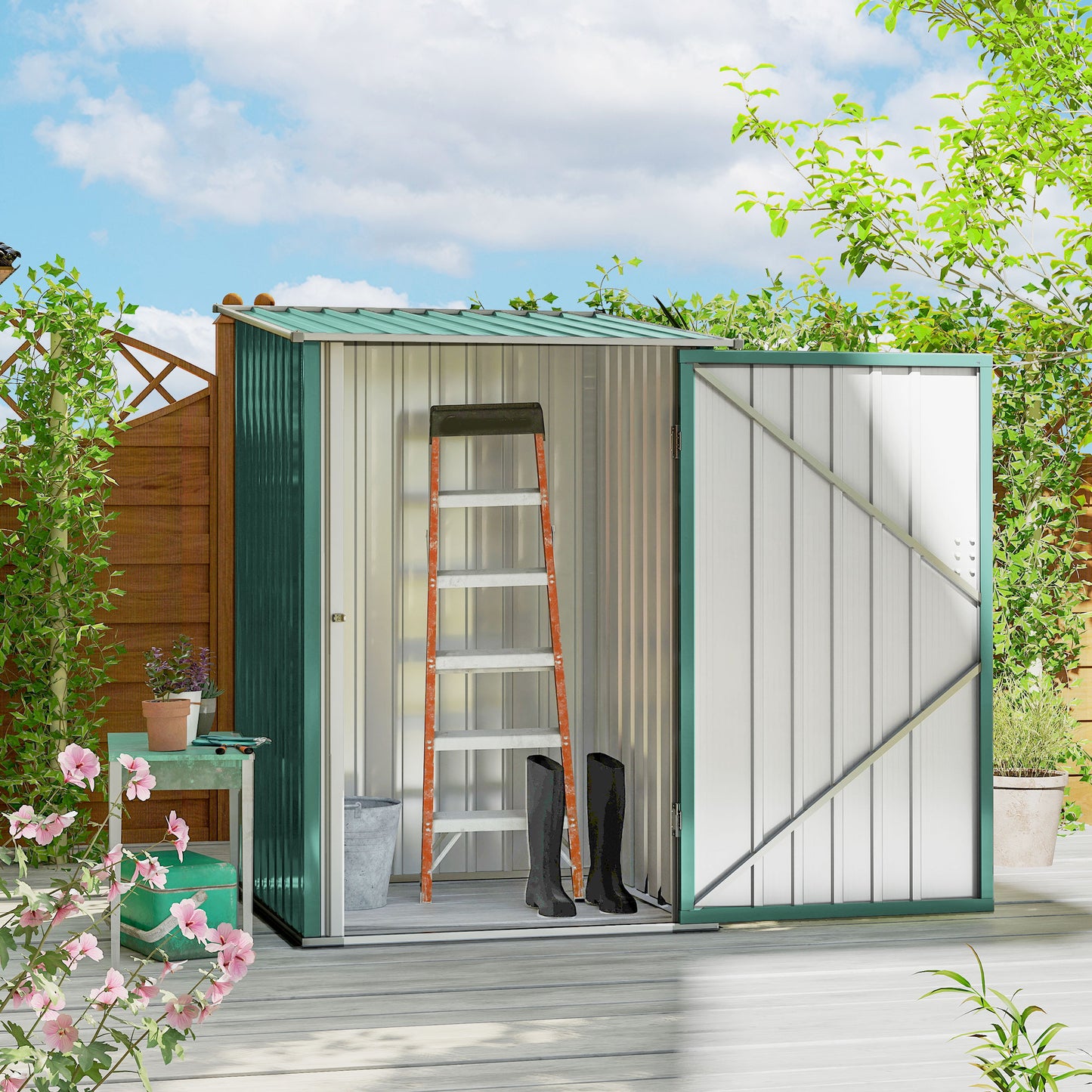 Outsunny 3.3 x 3.4ft Lean To Steel Garden Shed, with Locking Door - Green