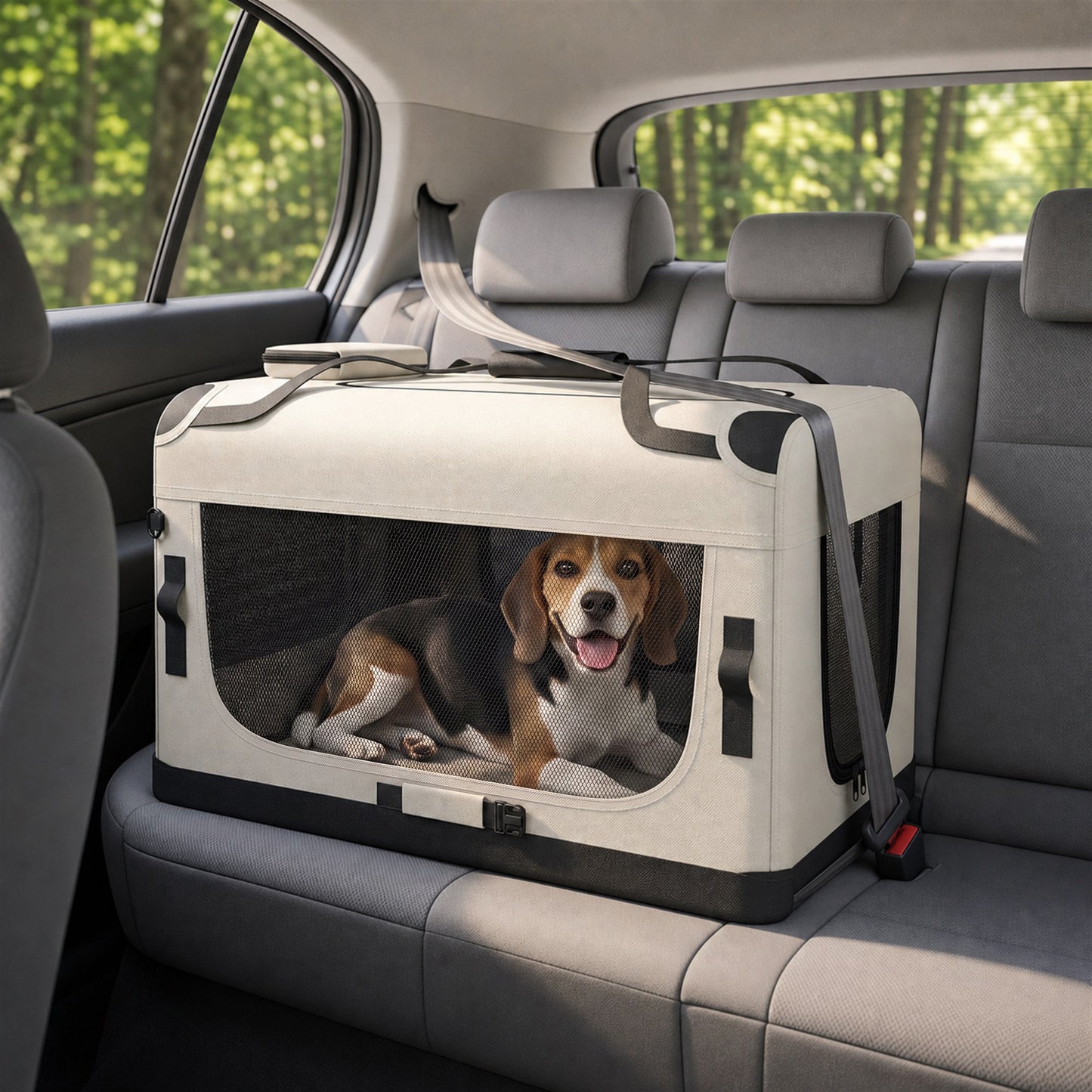 PawHut Pet Carrier Bag, Soft-Sided Dog Carrier with Security Buckle Strap, Washable Cushion and Folded Bowl, Light Grey