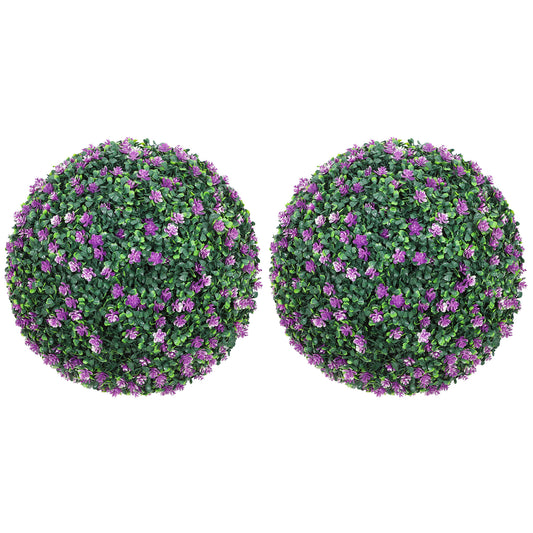 HOMCOM Set of Two Artificial Boxwood Balls Plants - Purple