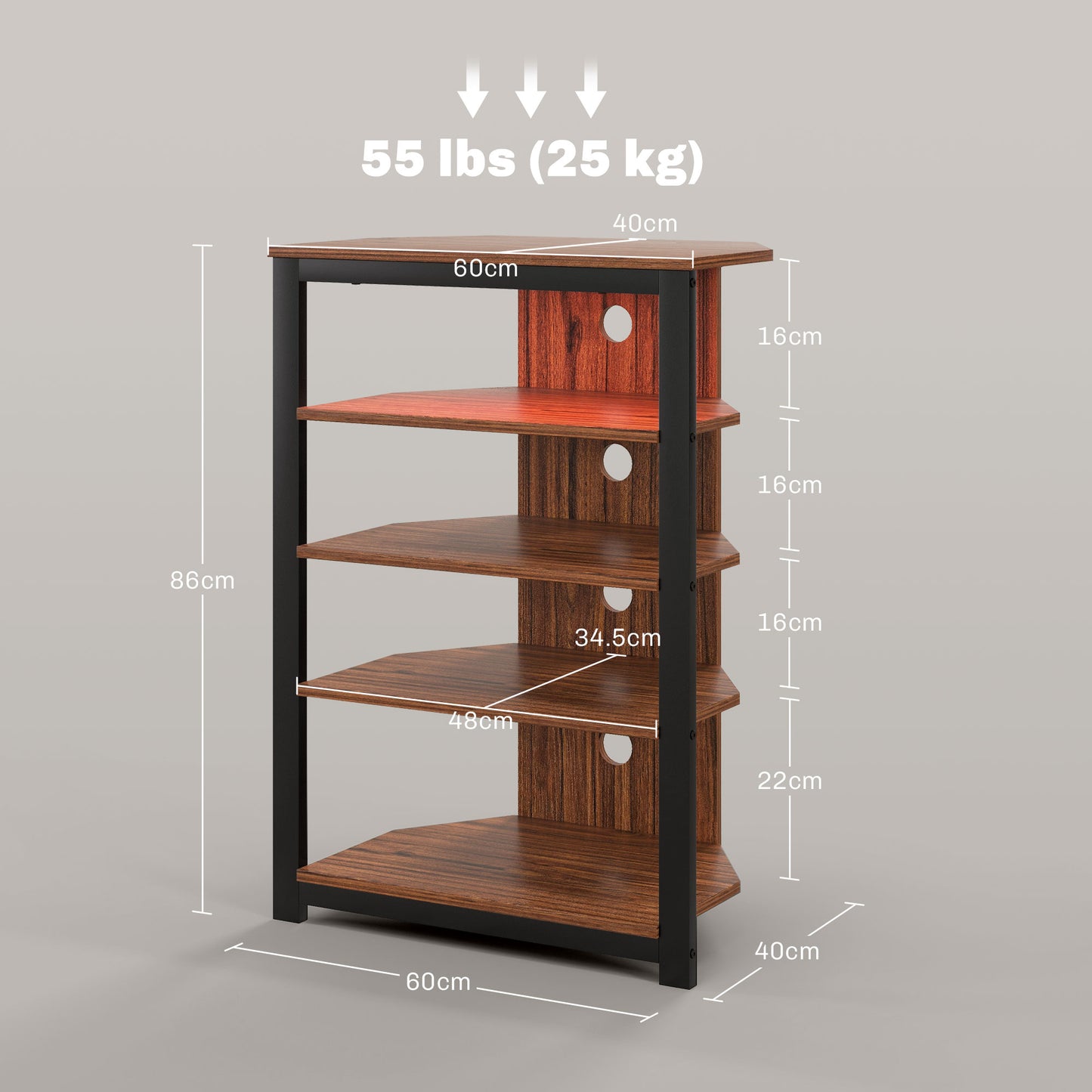 HOMCOM TV Stand, 4-Tier Corner with Storage, LED Lights, Cable Management for TVs up to 29", Living Room/Bedroom, Small Unit, Black