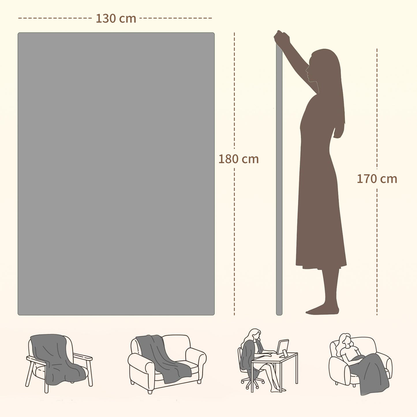 HOMCOM Heated Blanket, Electric Throw 180x130cm with 10 Heat Levels & 10H Timer, Machine Washable Flannel Velvet, Overheat Protection, Grey