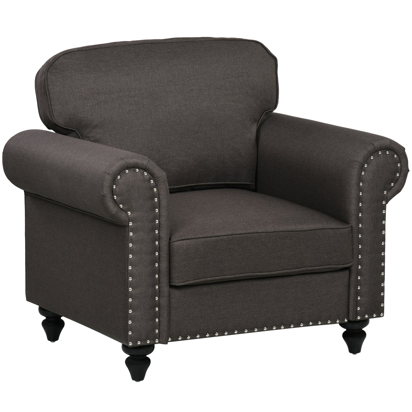 HOMCOM Mid-Century Armchair, with Pocket Springs - Dark Brown