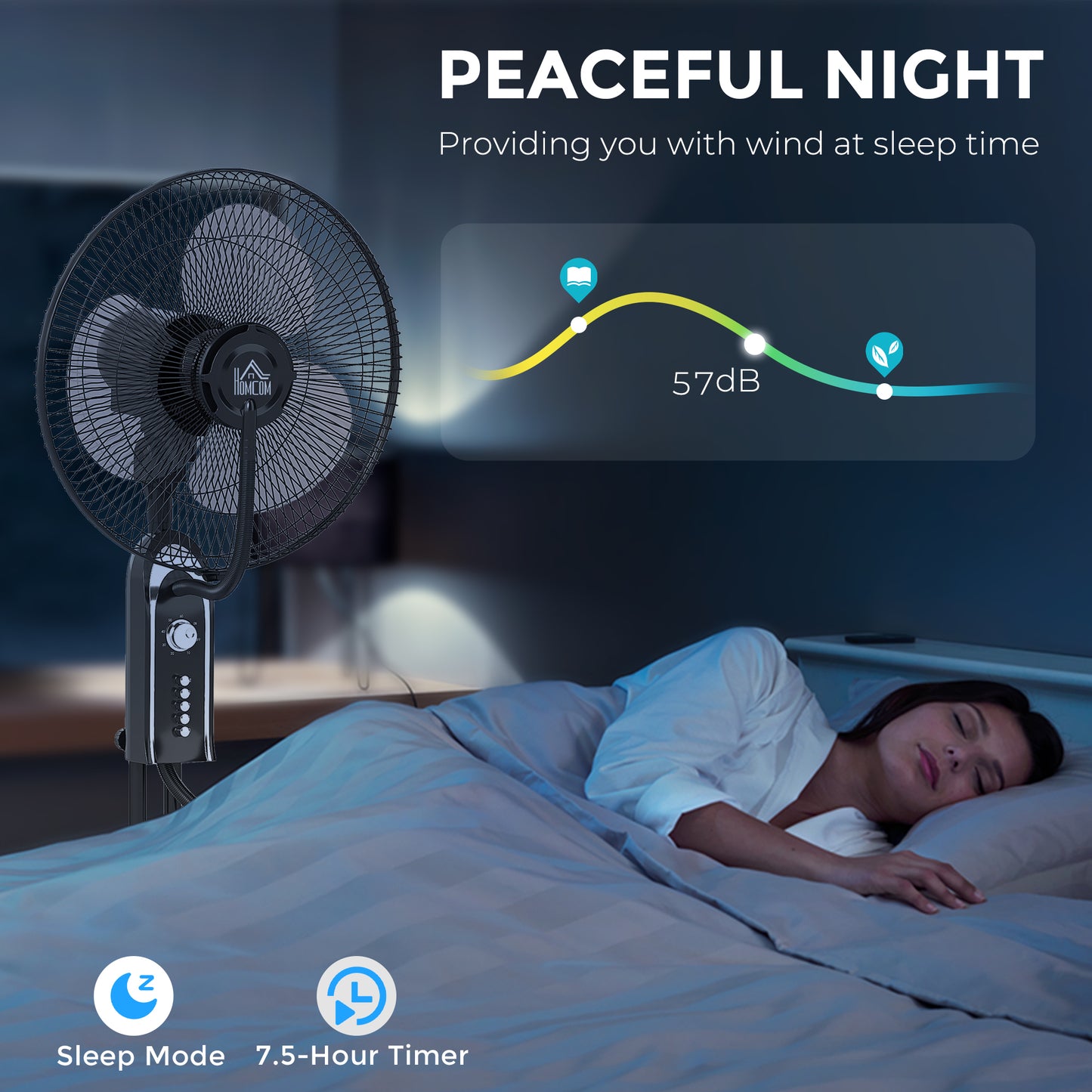 HOMCOM Pedestal Fan with Water Mist Spray, 70° Oscillation, Tilt Head, 4 Speeds, 3 Modes, Adjustable Mist, 3.2L Water Tank, 120 cm, Home, Black