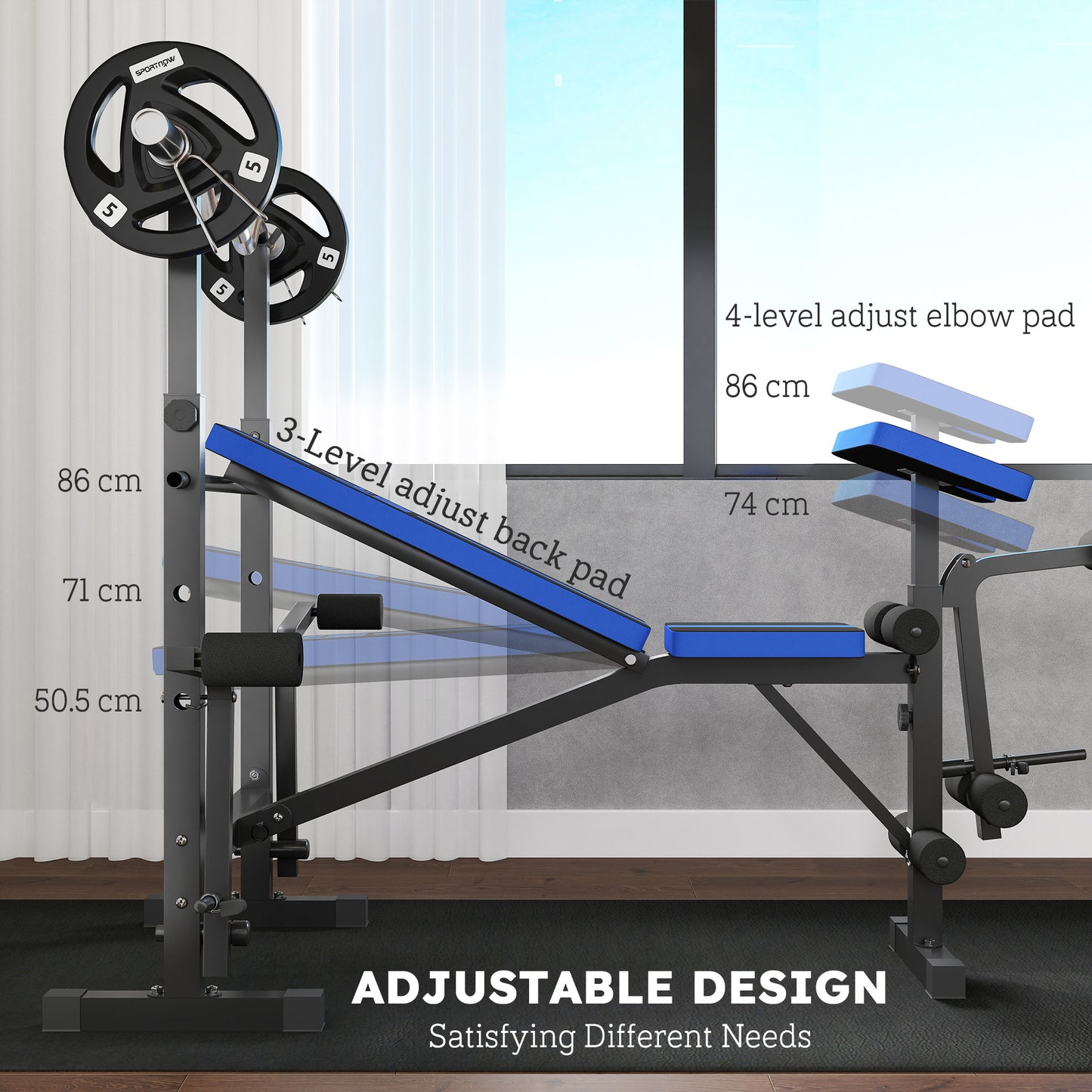 HOMCOM Adjustable Weight Bench with Leg Developer & Barbell Rack for Strength Training, Multifunctional Home Gym Workout Station, Blue