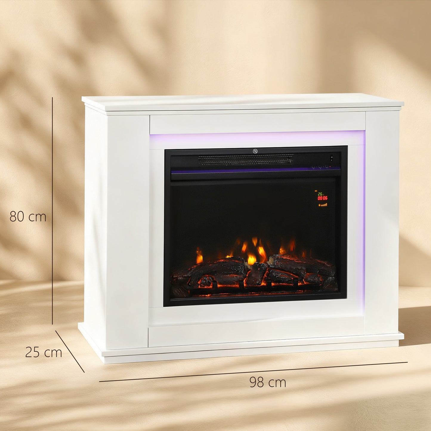 HOMCOM Electric Fireplace with 12 Flame Colours, 5 Brightness Levels, 1000W/2000W, Remote & Timer, Covers 30 m², Mantel Inset, White