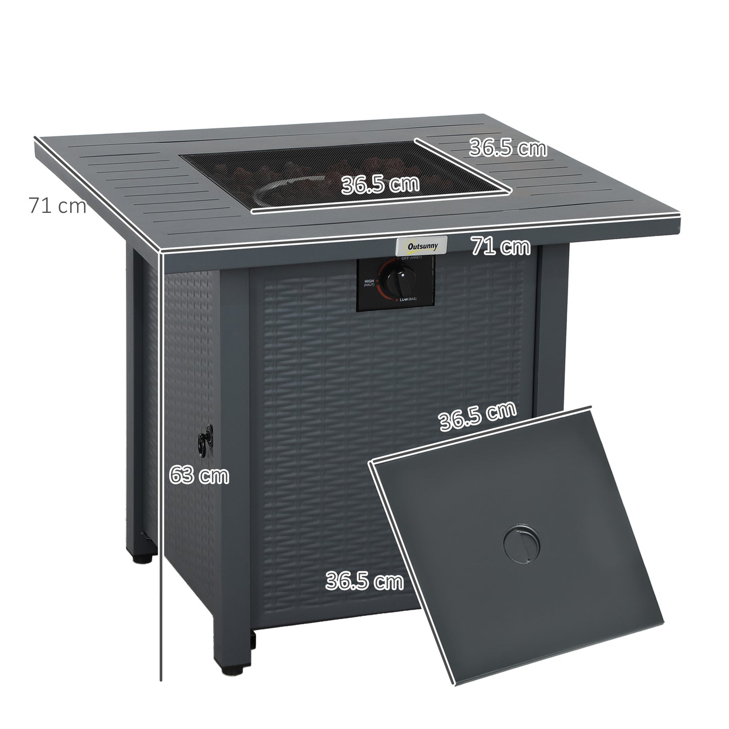 Outsunny Rattan-style Gas Fire Pit Table, 40,000 BTU Burner, Smokeless Patio Heater, Grey + Accessories
