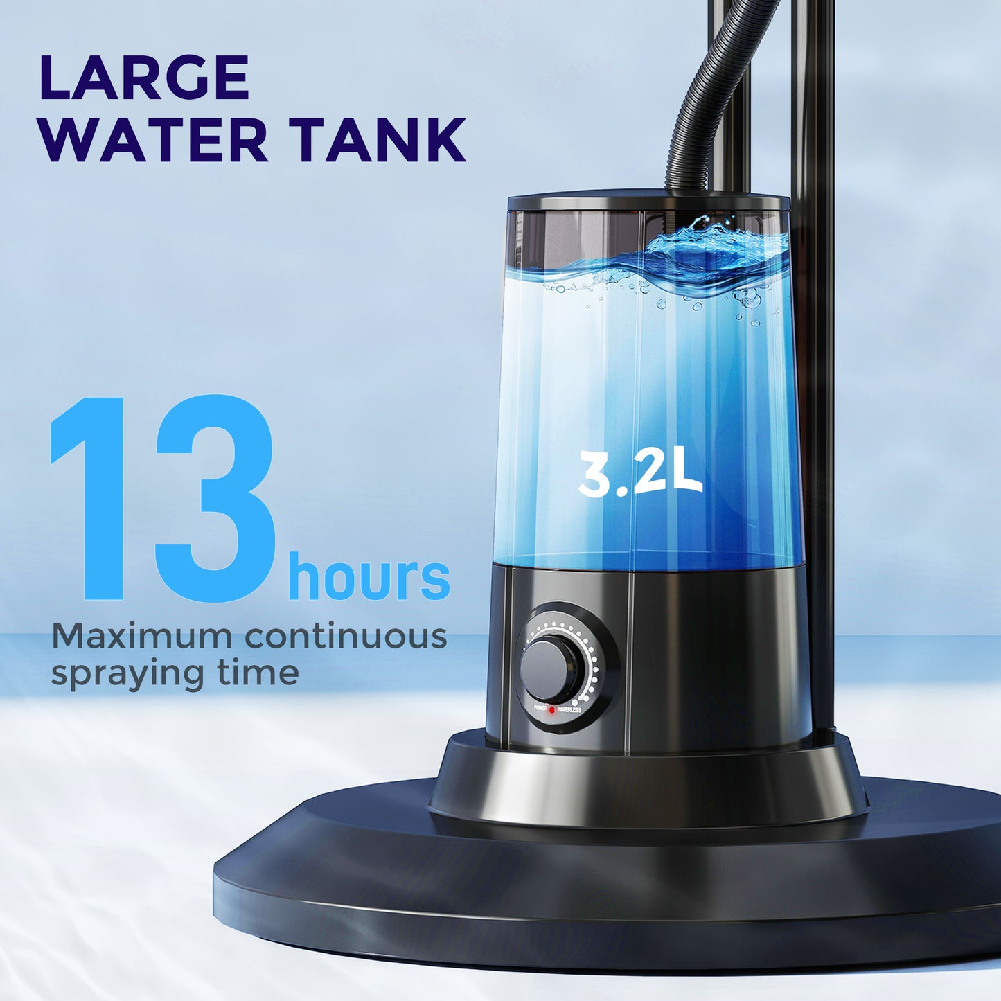 HOMCOM Pedestal Fan with Water Mist Spray, 70° Oscillation, Tilt Head, 4 Speeds, 3 Modes, Adjustable Mist, 3.2L Water Tank, 120 cm, Home, Black