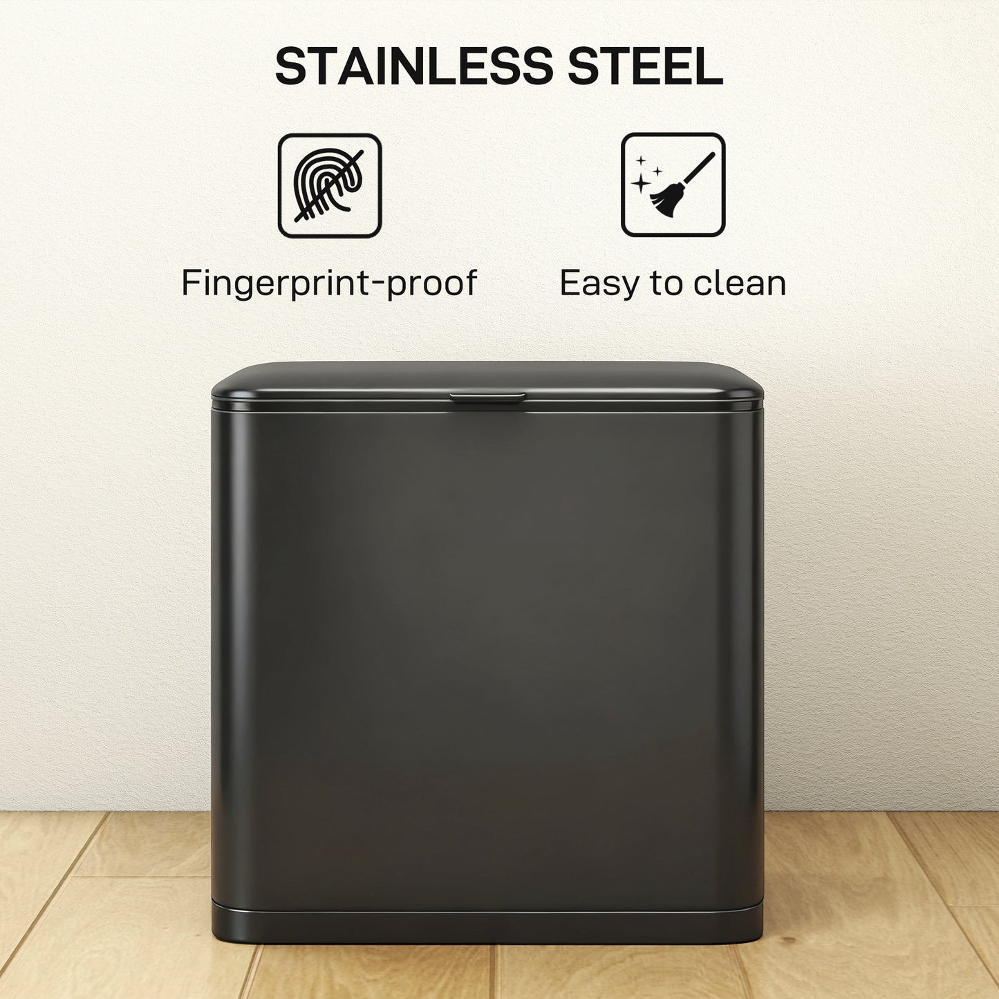 HOMCOM 8L Hanging Kitchen Bin, Rubbish bin with Lid and Removable Inner Bucket for Kitchen Cabinet Door, Under Sink, Black