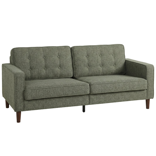 HOMCOM 3 Seater Sofa Button Tufted Upholstered Velvet Couch with Wood Legs for Living Room, Green