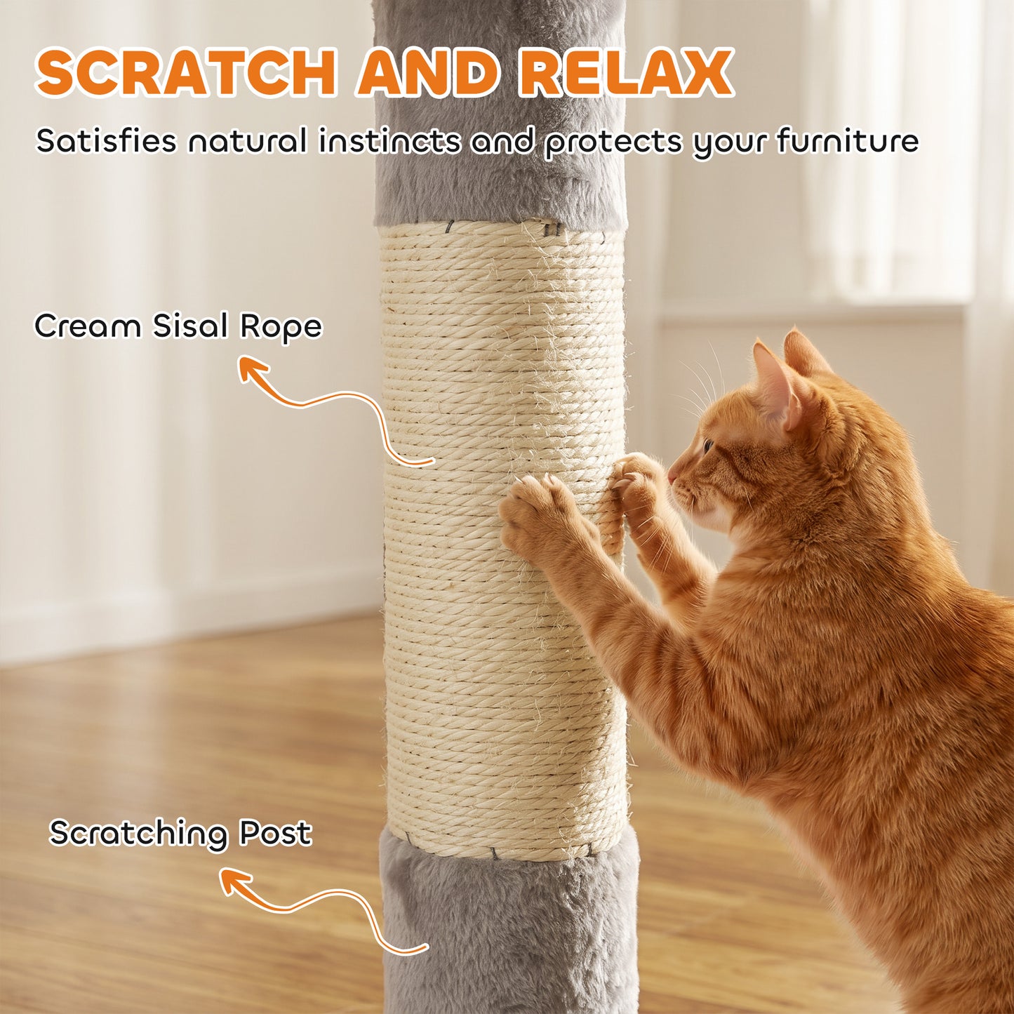 PawHut Floor to Ceiling Cat Tree, 230-250cm Multi-Level Cat Tower with Adjustable Height, Scratching Posts, Condo, Platforms