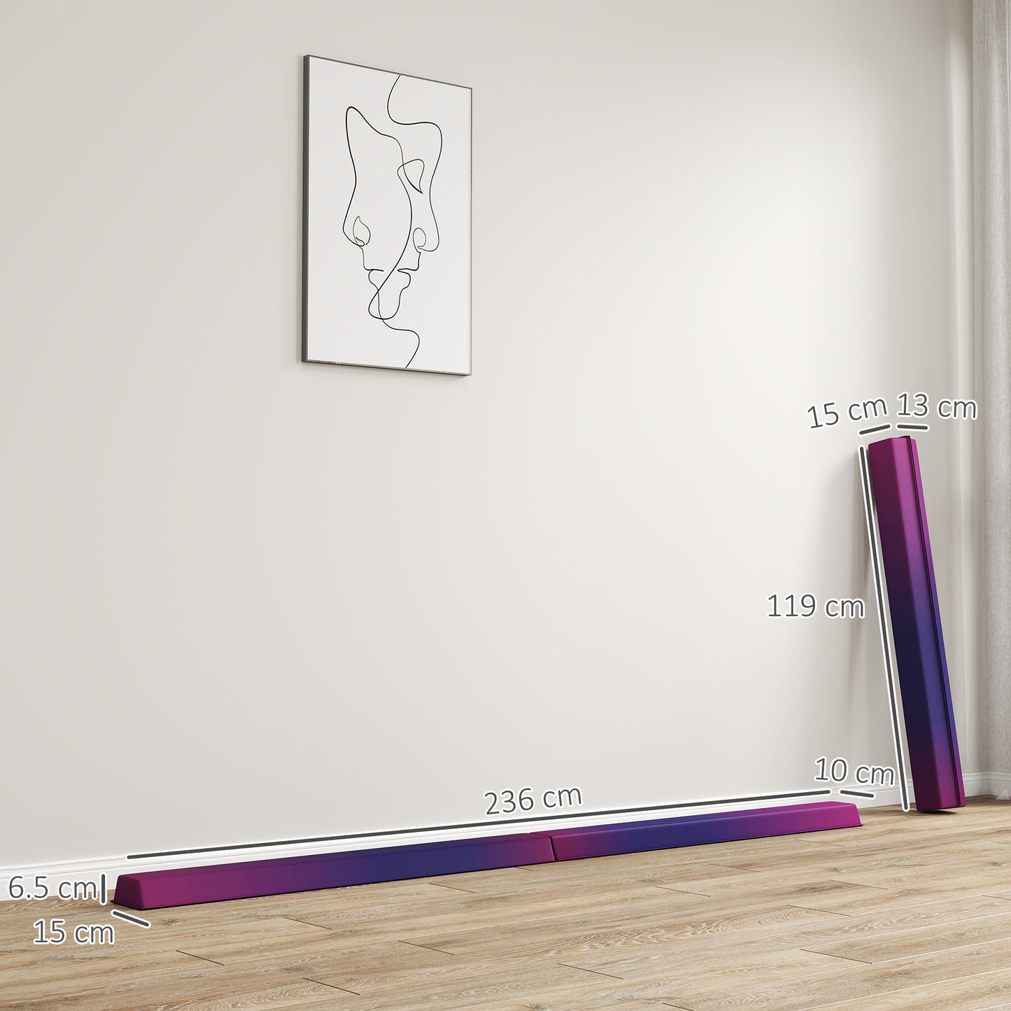 SPORTNOW Folding Gymnastics Beam, Anti-Slip Base, Kids Home Training, Blue/Pink