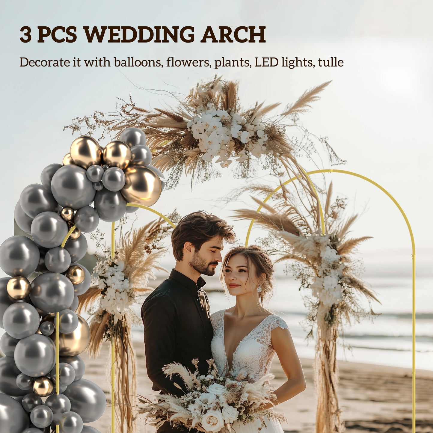 Outsunny Wedding Arch Frame Set, Metal Backdrop Stand, 3-Piece Gold Tone for Party, Shower, or Ceremony
