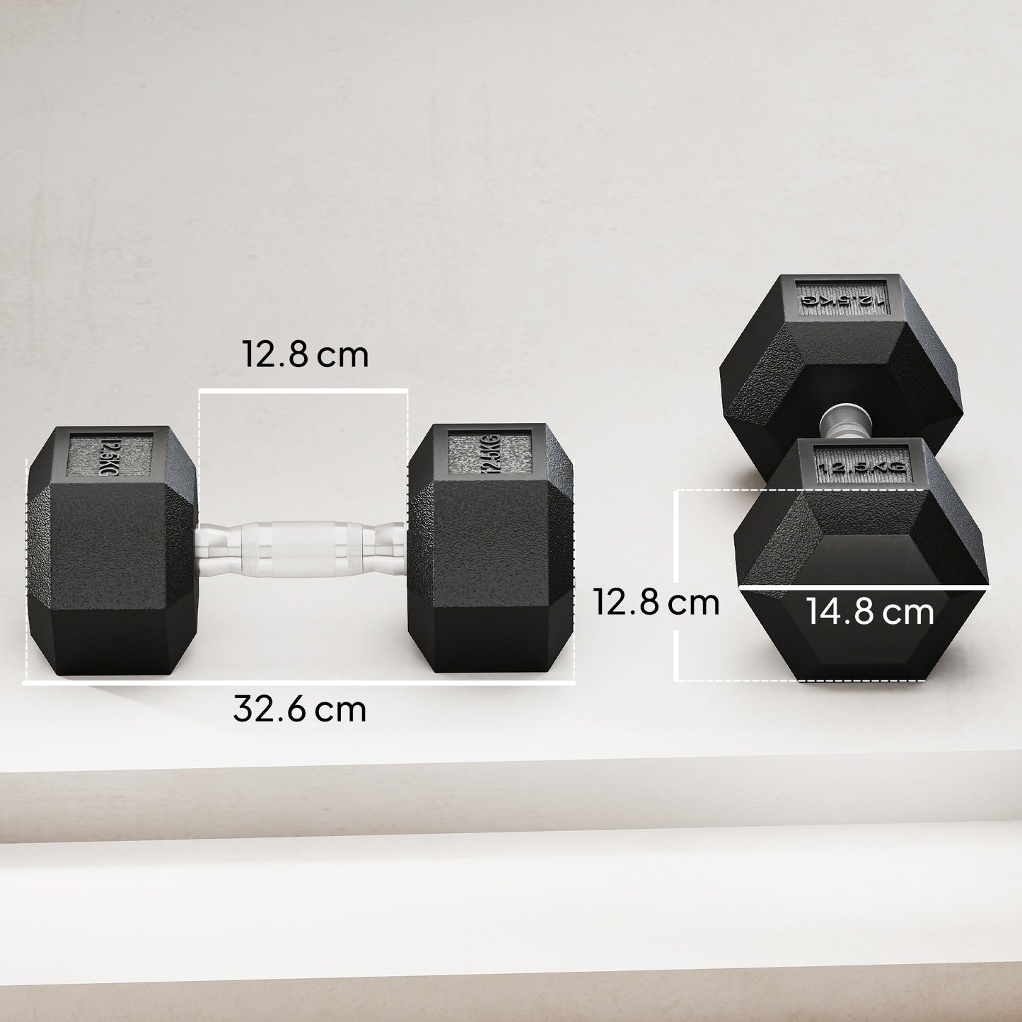 HOMCOM 25KG Rubber Hex Dumbbell Portable Hand Weights Dumbbell Home Gym