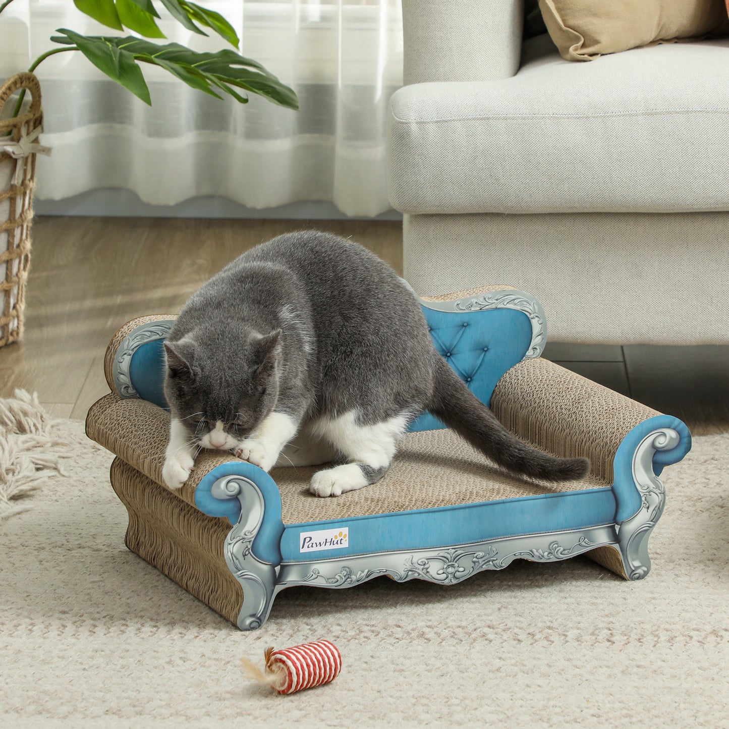 PawHut 2 in 1 Cat Scratcher with Catnip for Indoor Cats, 30.5 x 55 x 31.5cm, Light Blue