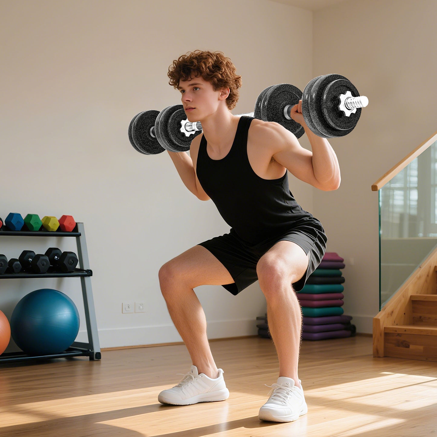 SPORTNOW 2-in-1 Adjustable Dumbbells Set, 30kg with Non-Slip Grip for Home Gym Strength Training, Weight Lifting, Bodybuilding - Black