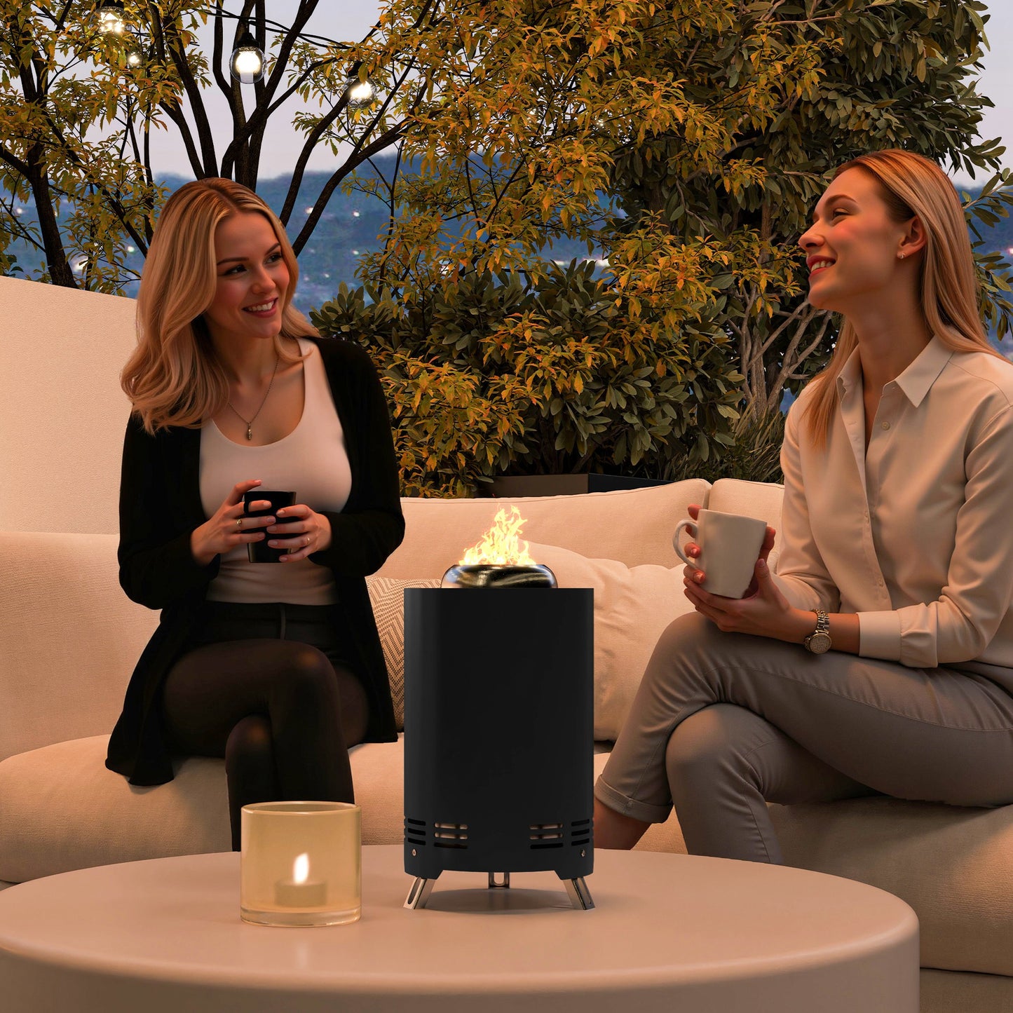 Outsunny Smokeless Fire Pit, 16 x 16 cm Stainless Steel Portable Wood Burning Tabletop Firepit with Poker, Garden Camping, Black