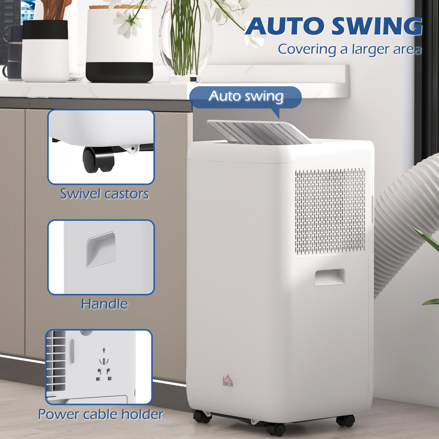 HOMCOM 12,000 BTU Mobile Air Conditioner for Room up to 28m with Dehumidifier Auto & Sleep Mode 24H Timer Wheels