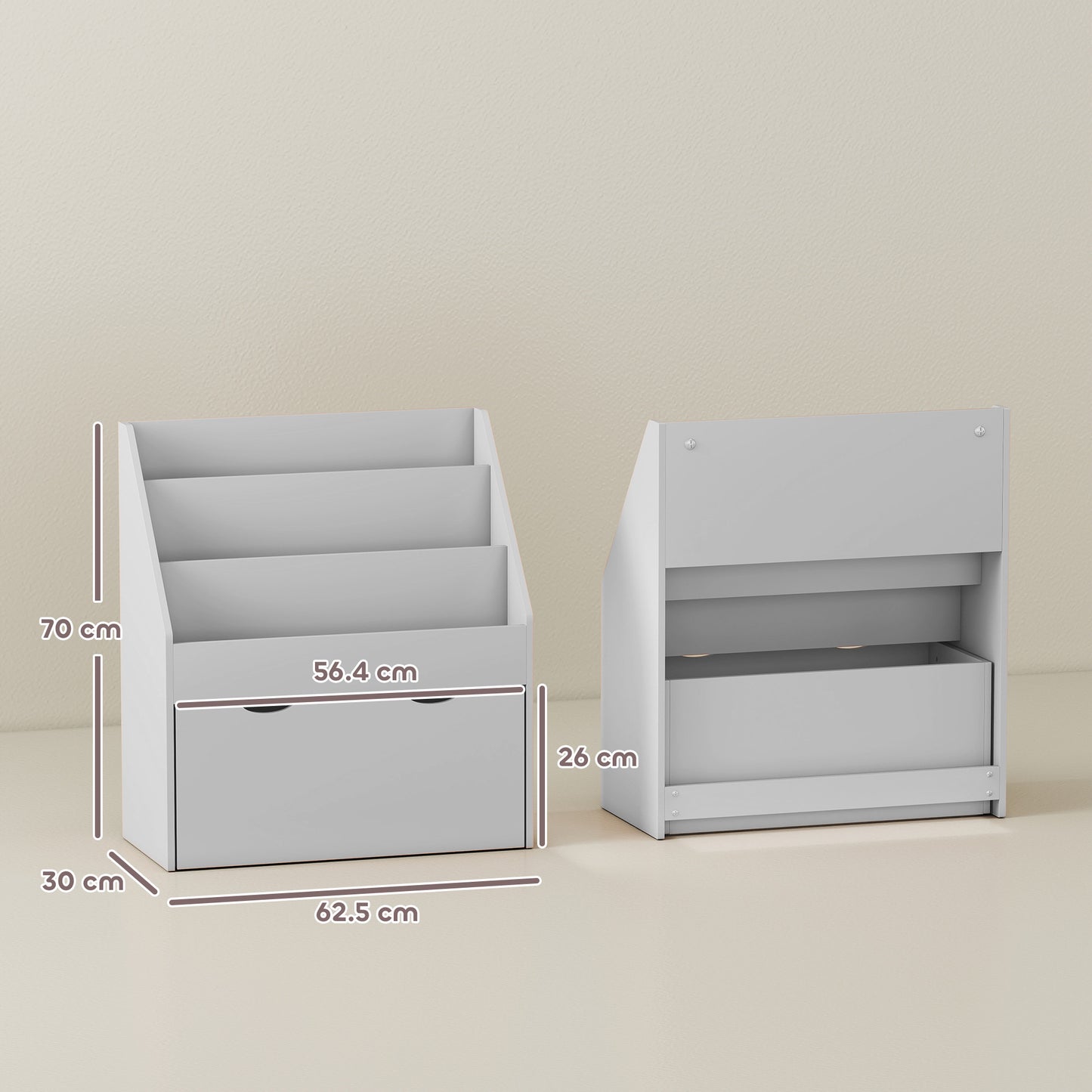 AIYAPLAY Bookcase for Kids with Shelves, Drawer, Bookcase for Bedroom, Playroom, Grey