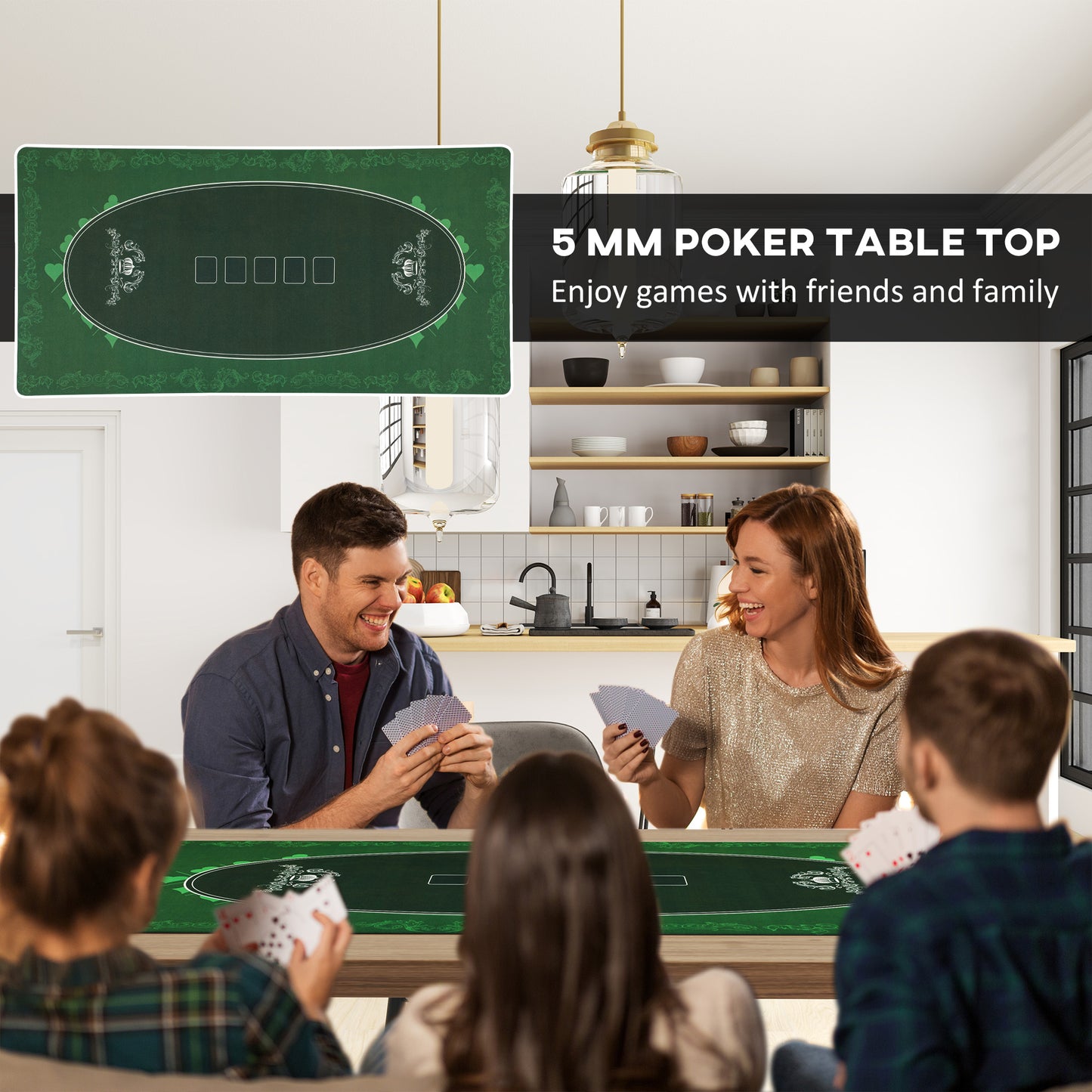 SPORTNOW Professional 6-Player Texas Hold'em Poker Mat, 120 x 60 cm, Water-Resistant Rubber with Felt Surface, Carry Bag, Green