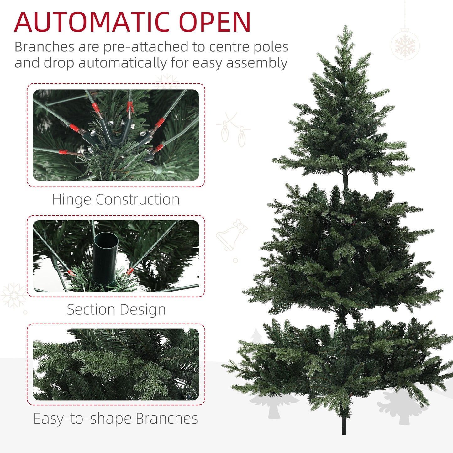 HOMCOM 7ft Artificial Spurce Christmas Tree with 3116 Branch Tips