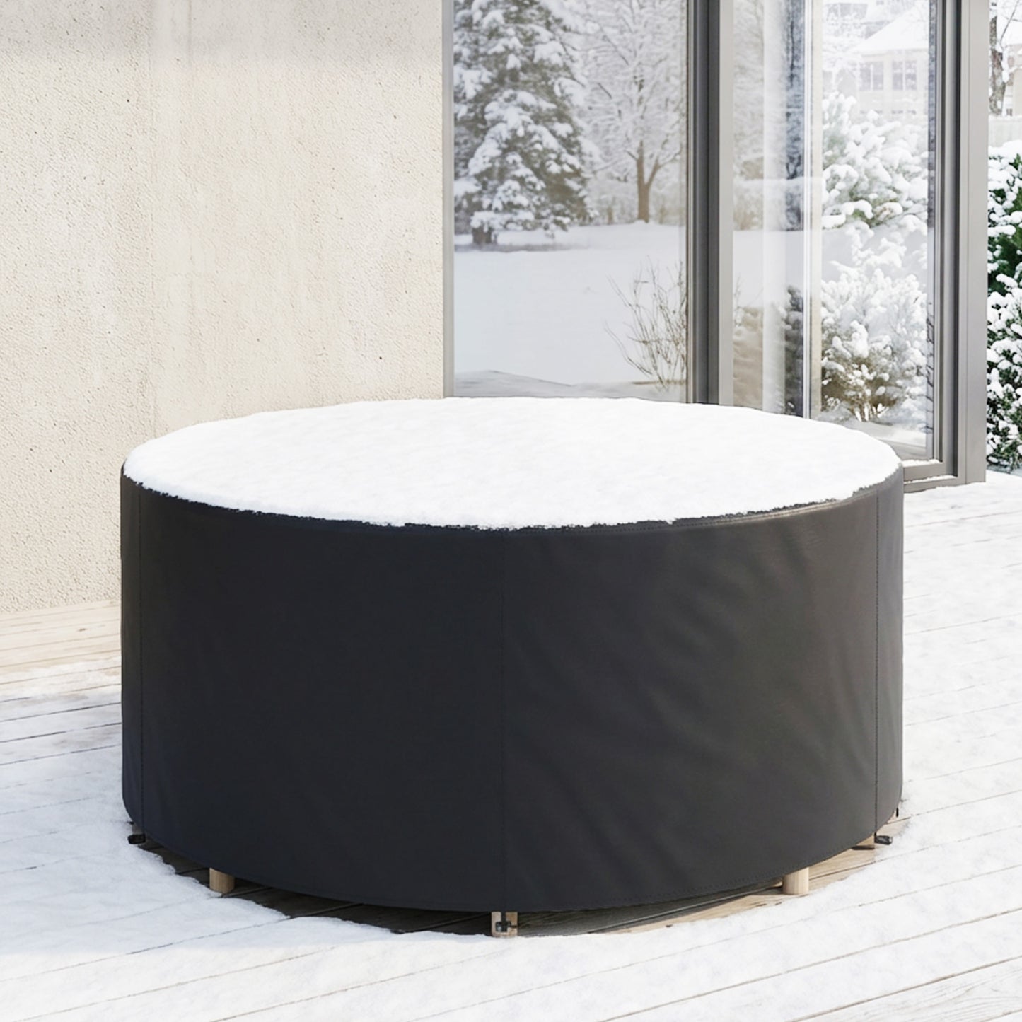 Outsunny Round Garden Furniture Cover, Waterproof Garden Table Cover, 420D Heavy Duty Oxford for Outdoor, Ø214 x 70 cm, Black