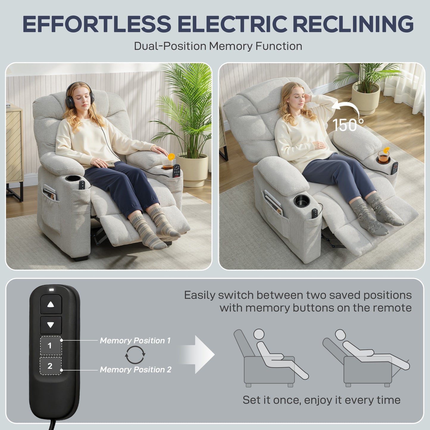 HOMCOM Electric Massage Recliner Chair with Heat Grey