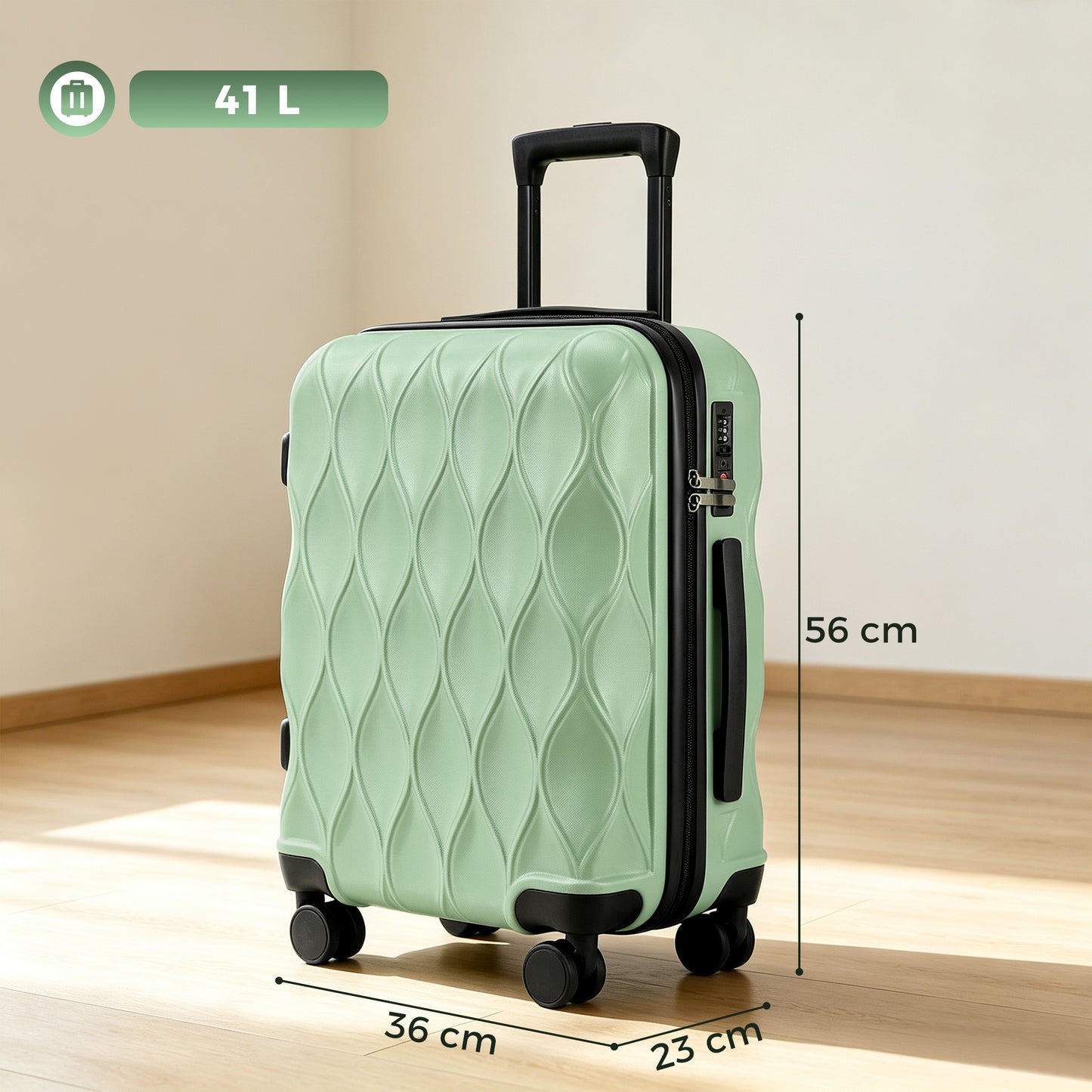 HOMCOM 20Inch Suitcase, ABS Hard Shell Carry On Luggage with TSA Lock, Spinner Wheels, Telescopic Handle, Green