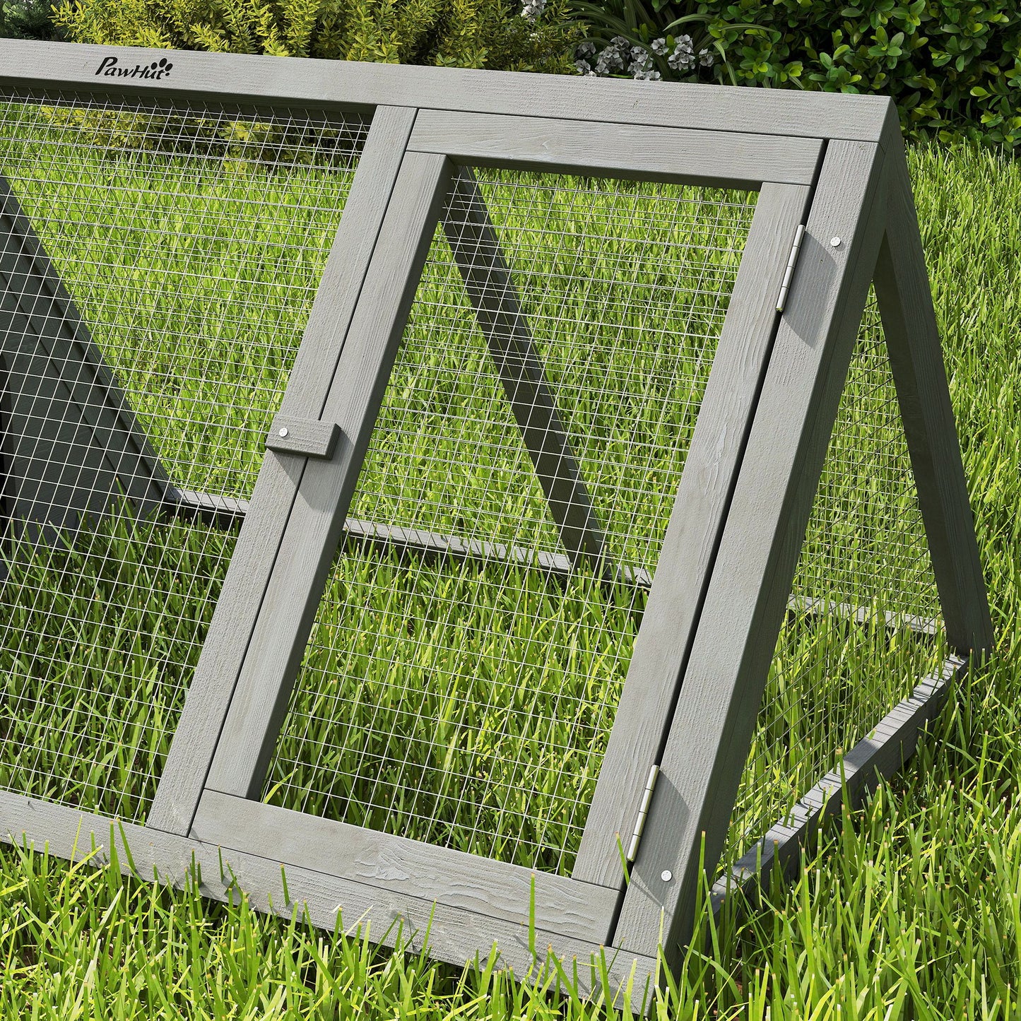 PawHut Rabbit Hutch, Wooden Guinea Pig Hutch with Run Doors, Outdoor Triangle Bunny House for Rabbits,Duck and Chicken