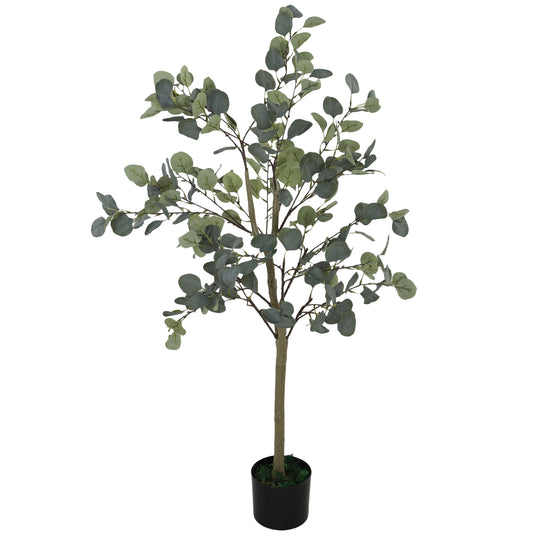 HOMCOM Decorative 5ft Silk Eucalyptus Tree with 230 Leaves in Pot, Fake Plant for Home, Office, Living Room, Indoor Decor, Green