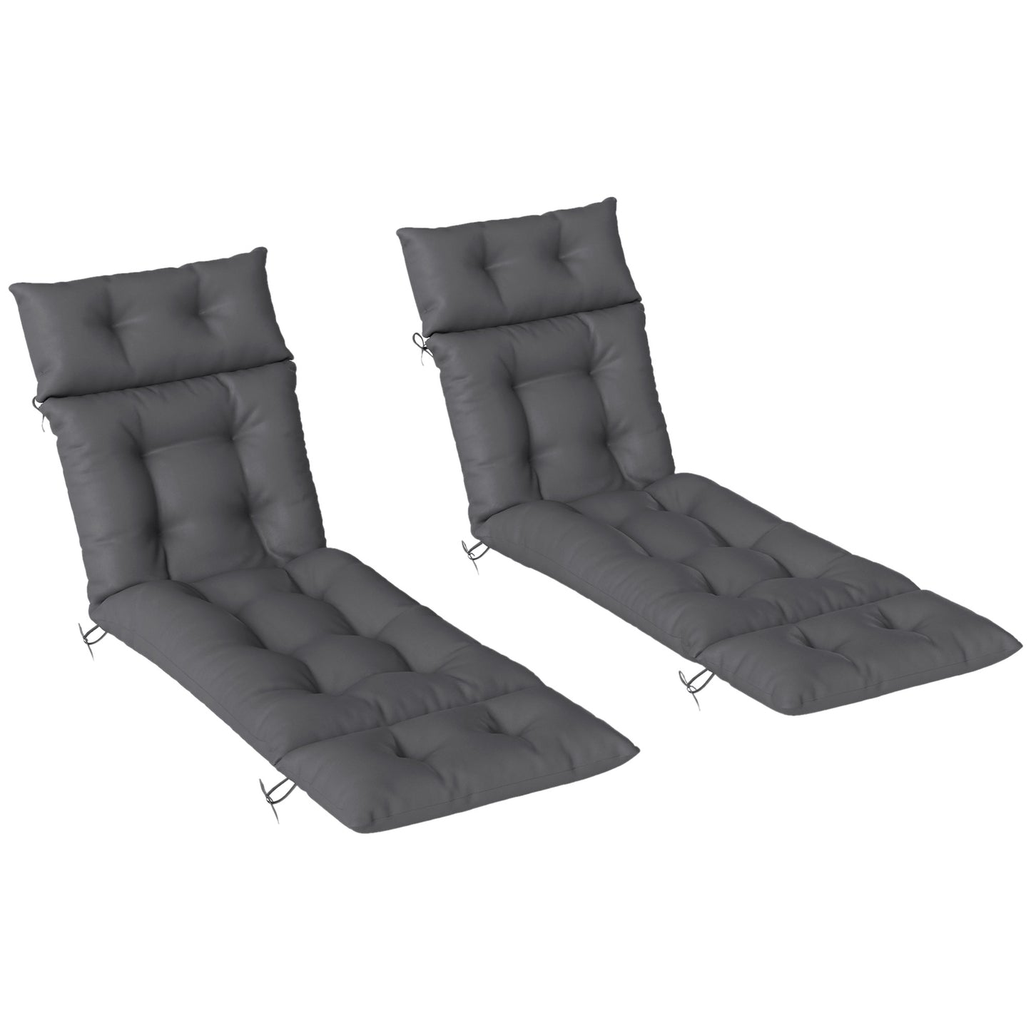 Outsunny Sun Lounger Cushions (2-Pack), 190x56x10cm, UPF20+ 220gsm Fabric, Thick, Dark Grey