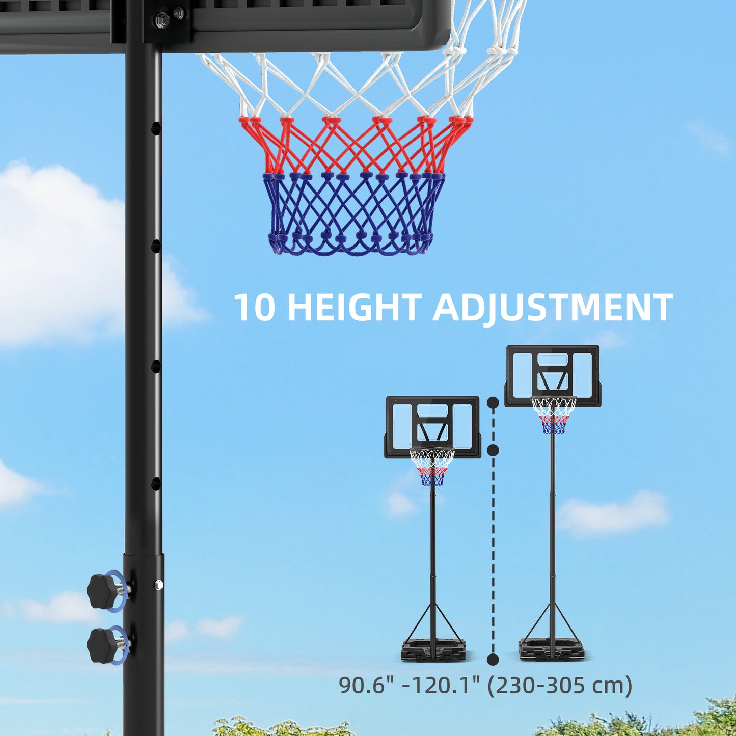 SPORTNOW Basketball Hoop Outdoor, Basketball Hoop and Stand with 10-Level Adjustable Height