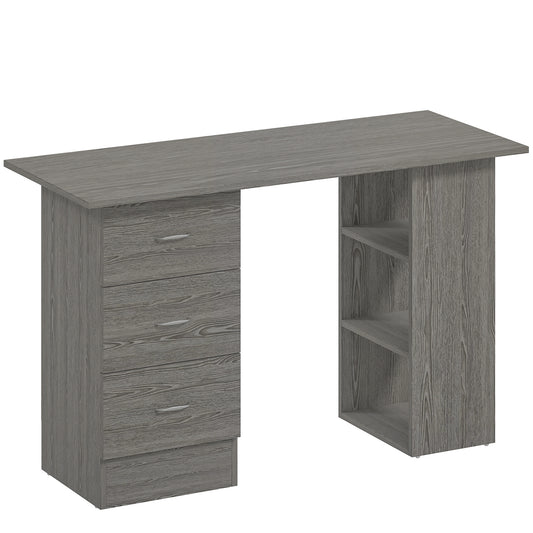 HOMCOM Computer Desk, Writing Table, PC Workstation with 3 Storage Shelves and Drawers, Silver Handle, for Home Office, Grey