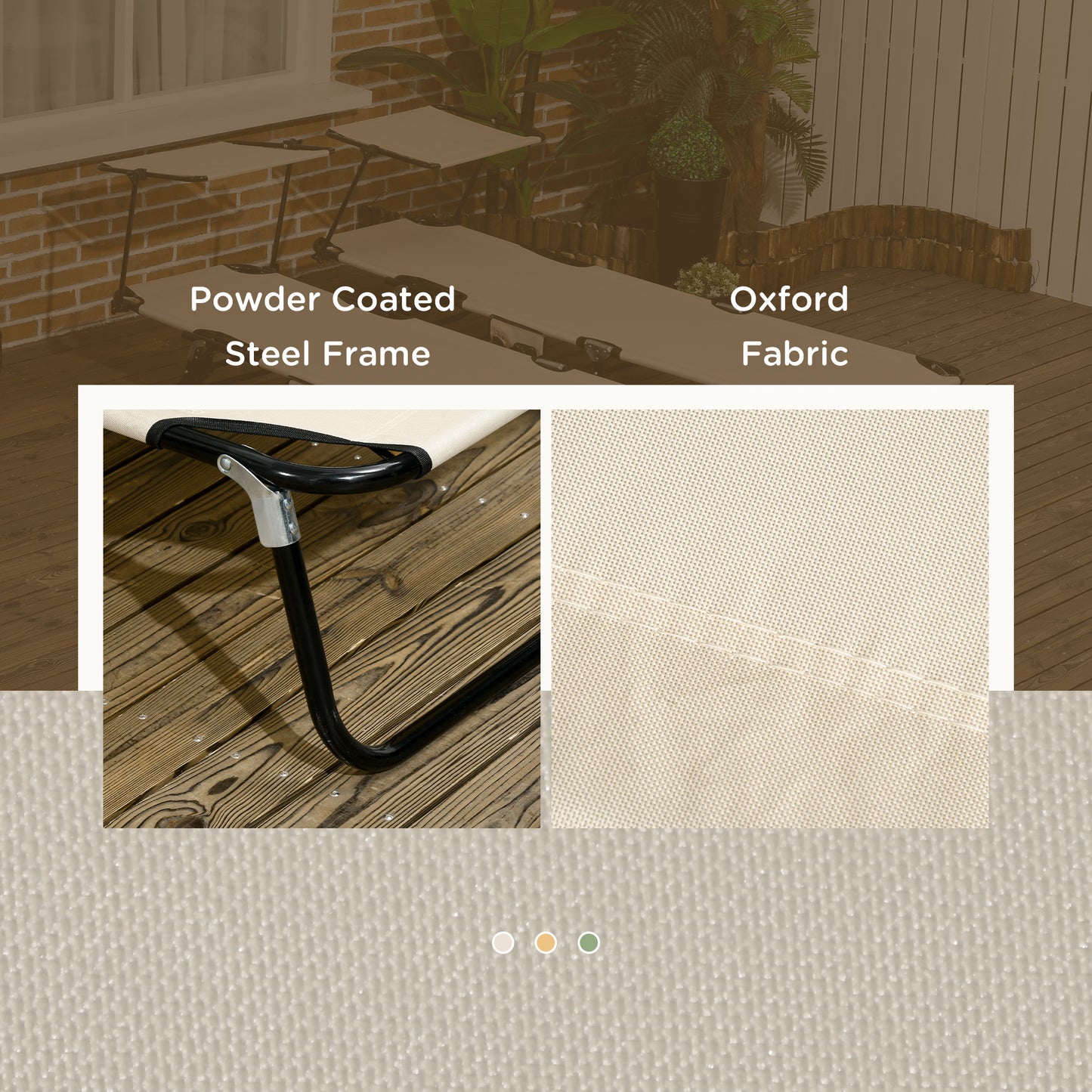 Outsunny 2 Piece Folding Sun Loungers, Adjustable Recliner Garden Chairs with Canopy, Steel Frame, Tan Brown